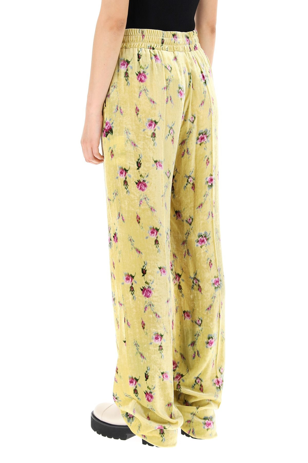 SWEET ROSES PRINT VELVET TROUSERS - 4