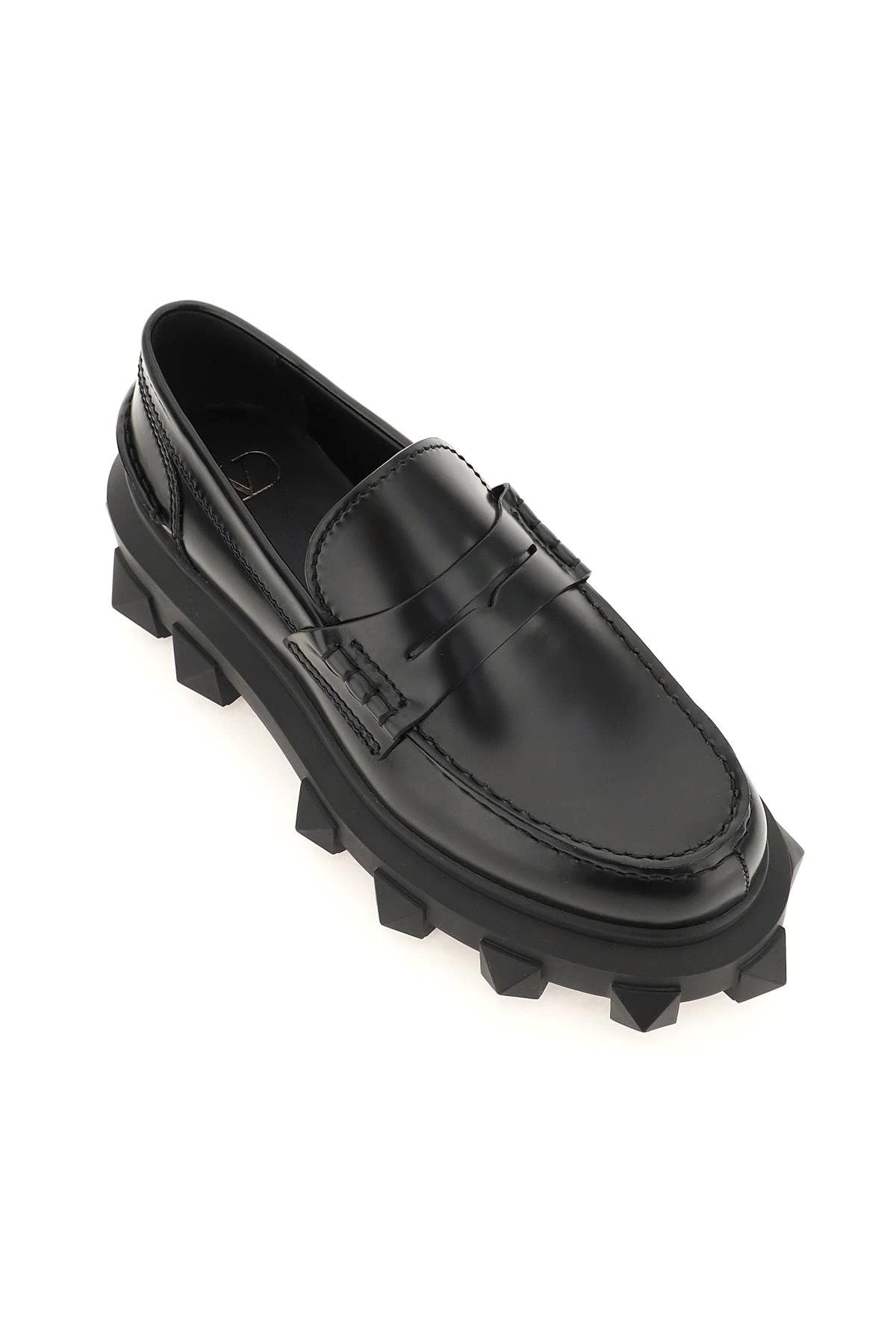 BRUSHED LEATHER TRACKSTUD LOAFERS - 4