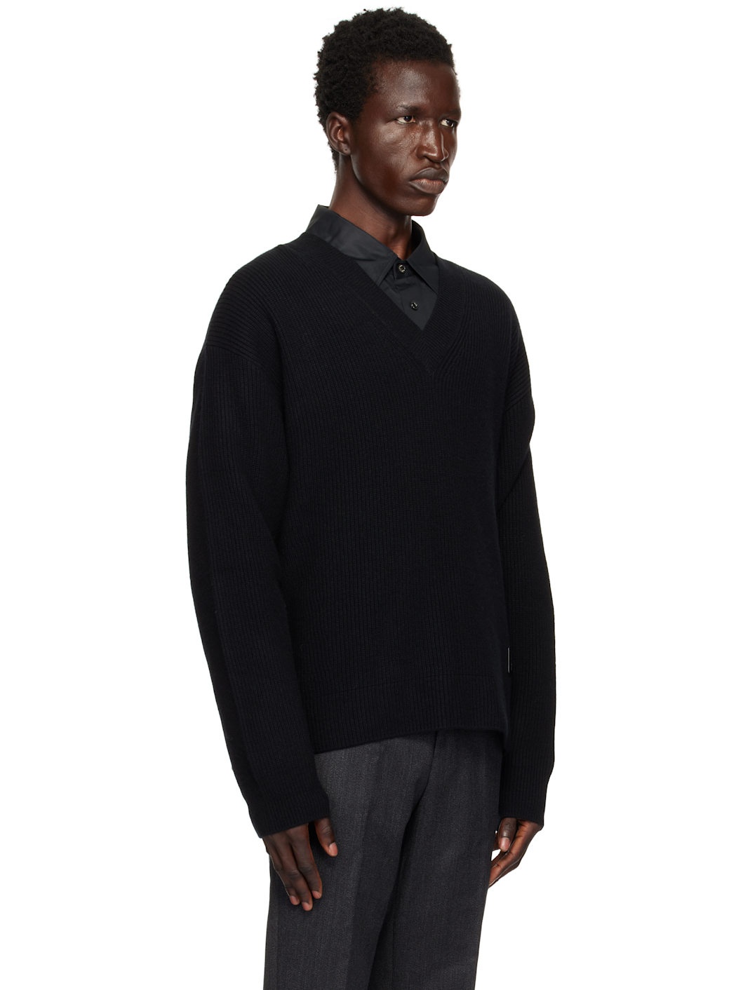Black V-Neck Sweater - 2
