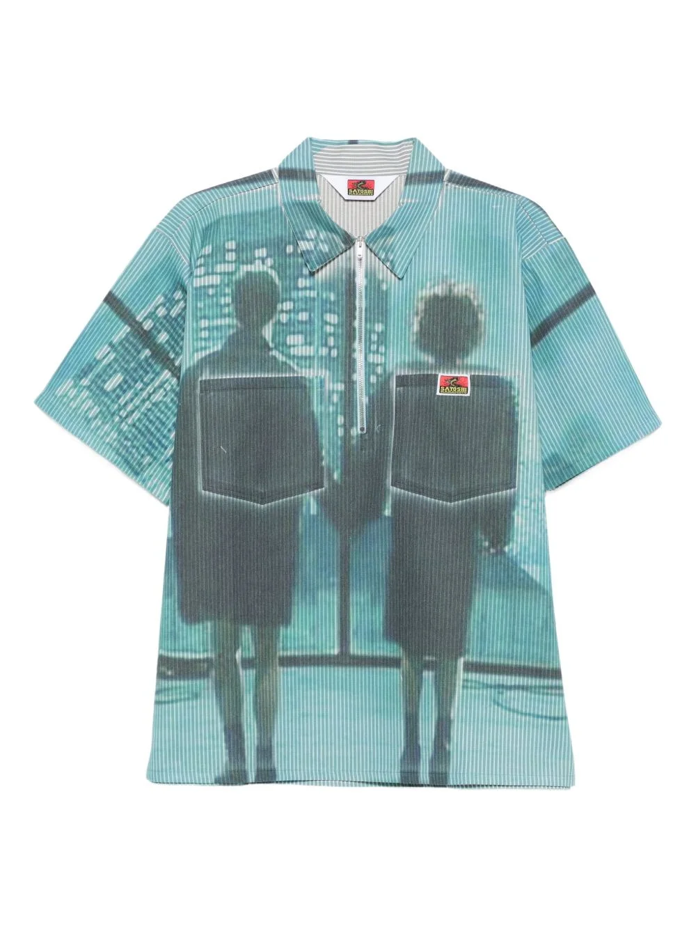 graphic-print half-zip polo shirt - 1