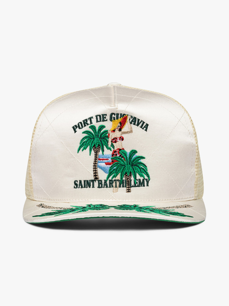 PALM TREE QUILTED SATIN HAT 1