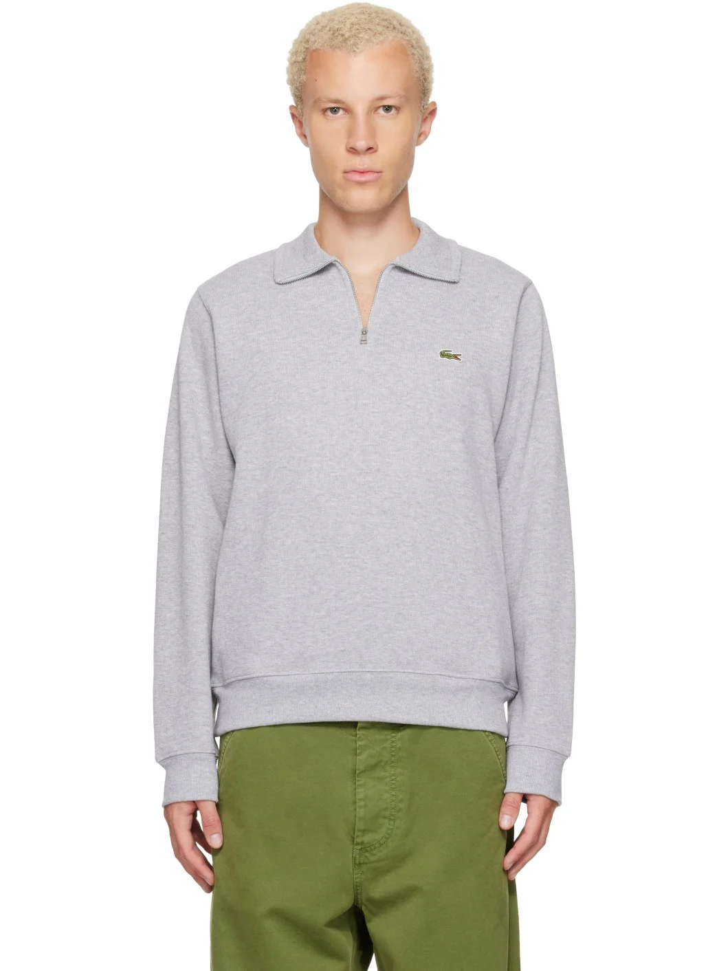 Gray Zip-Up High-Neck Sweatshirt - 1