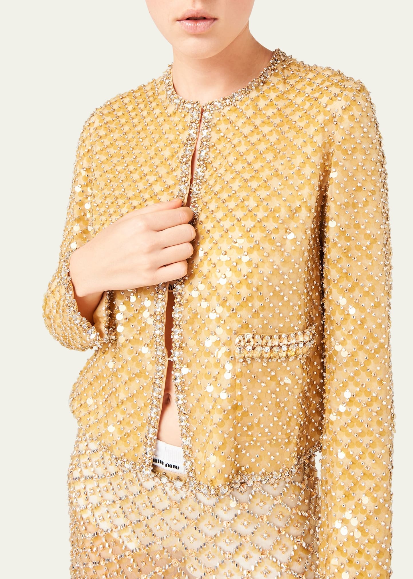 Sequined Crystal Cropped Jacket - 4