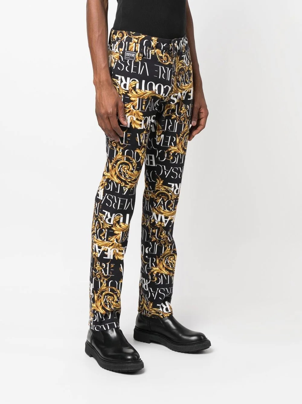 logo-baroque print jeans - 3