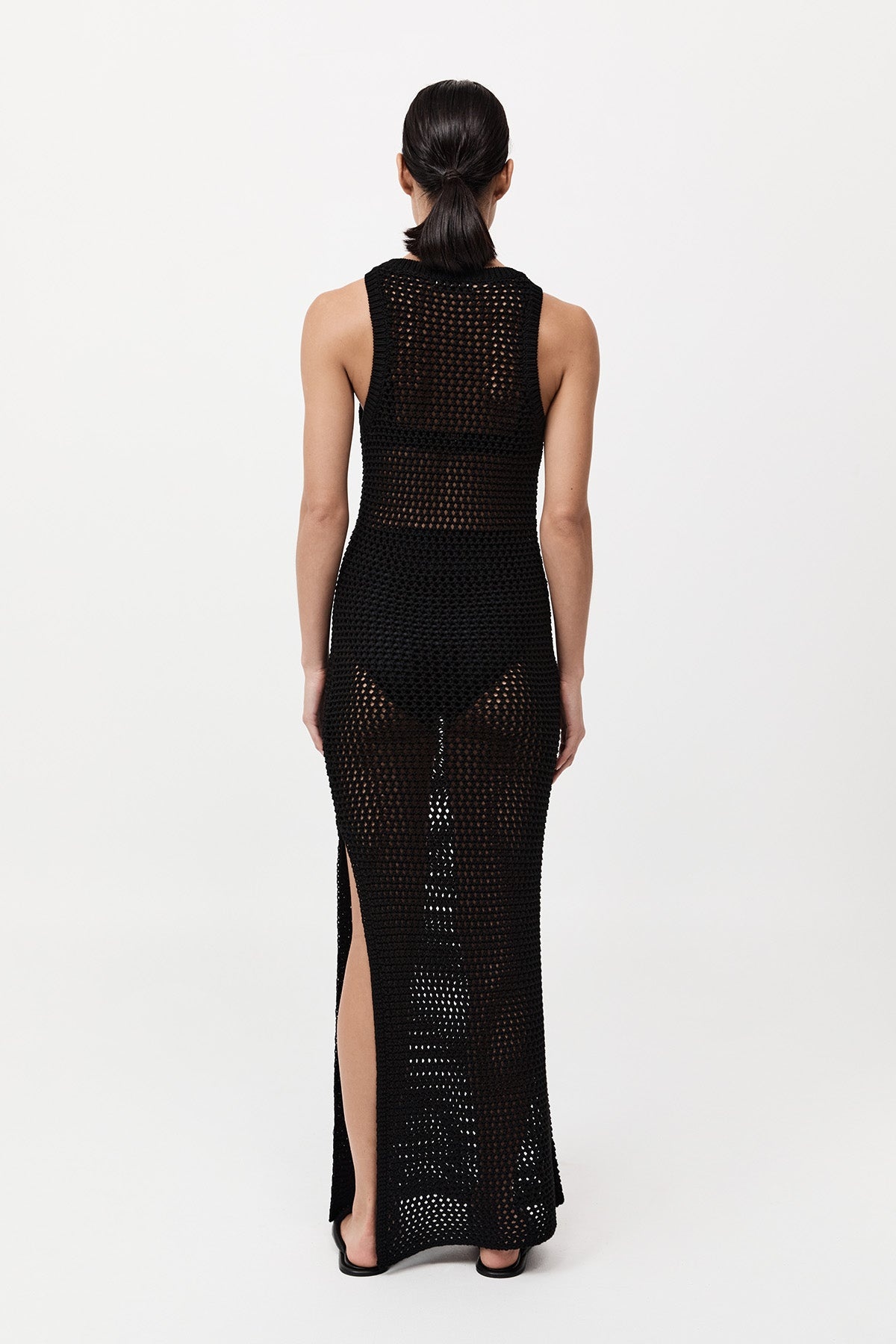 Cotton Crochet Dress - Black - 5