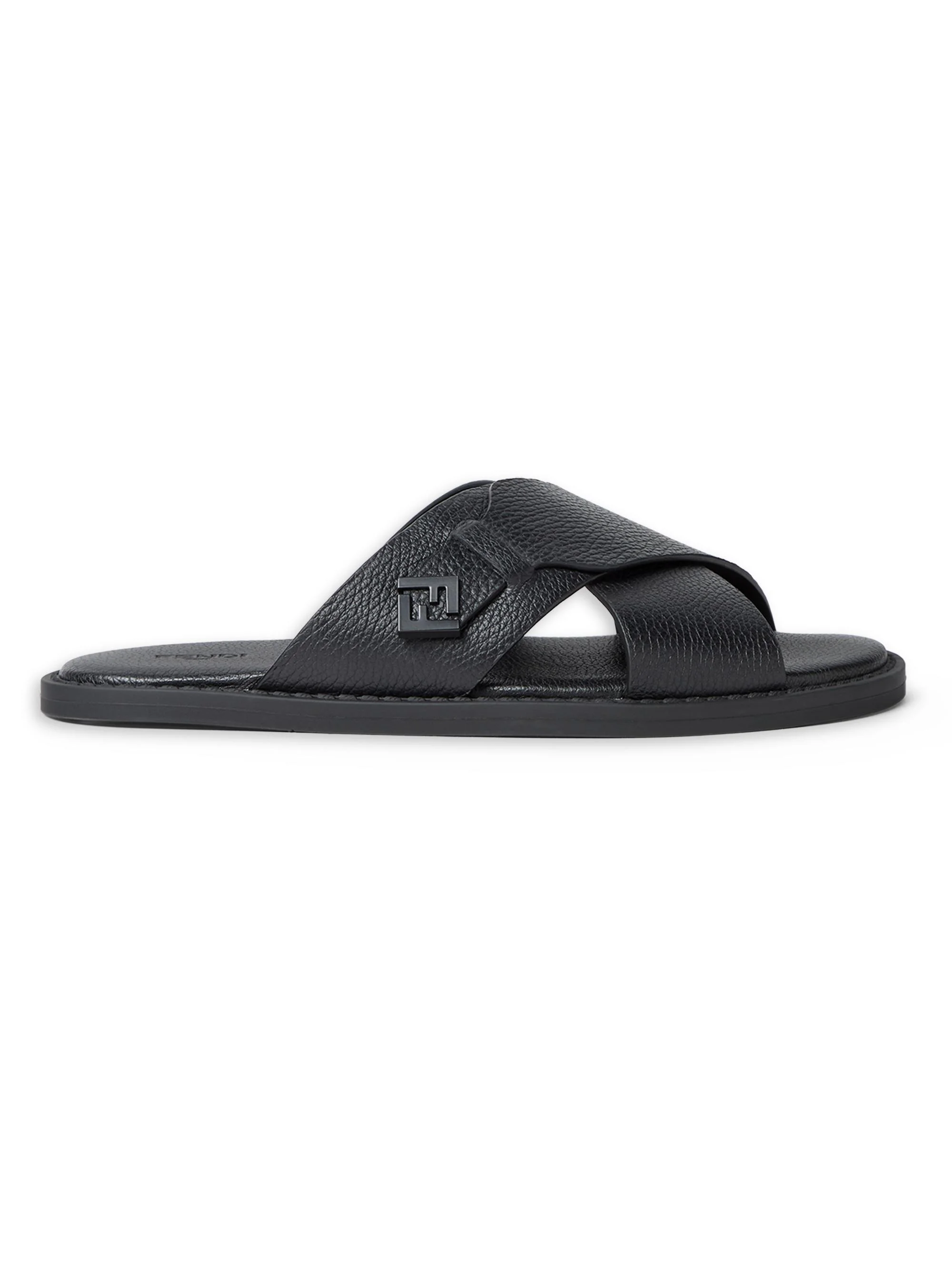 Men's Squared FF Leather Slide Sandals - Nero - 1