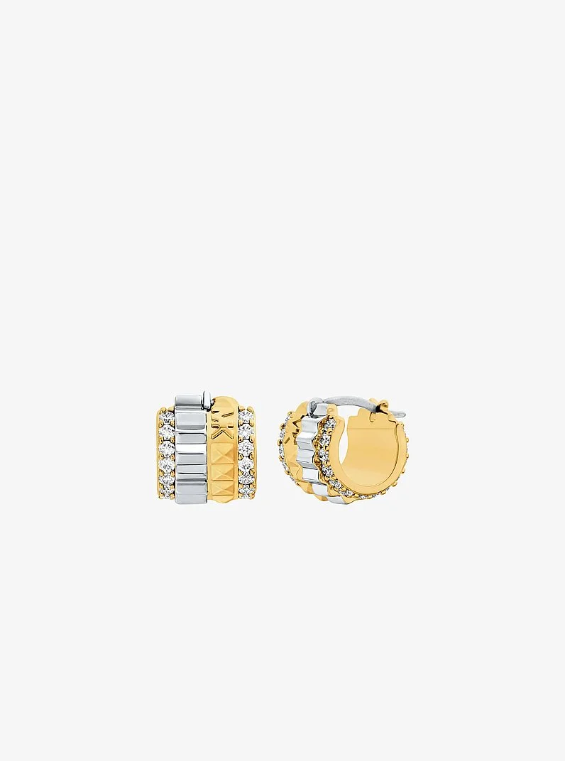 Pavé Two-Tone Fluted Huggie Earrings - 1
