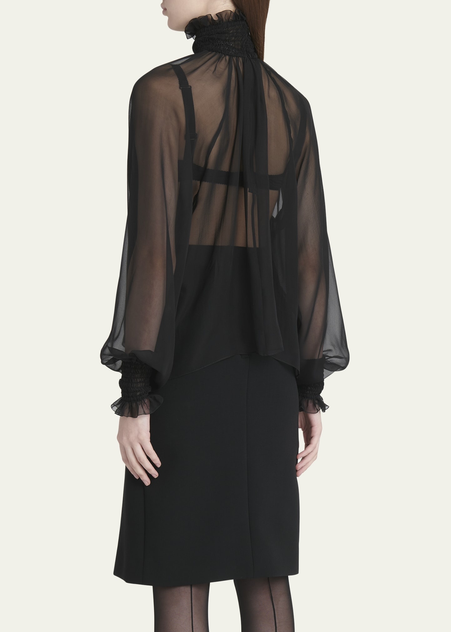 Sheer Chiffon Smocked Blouse - 3