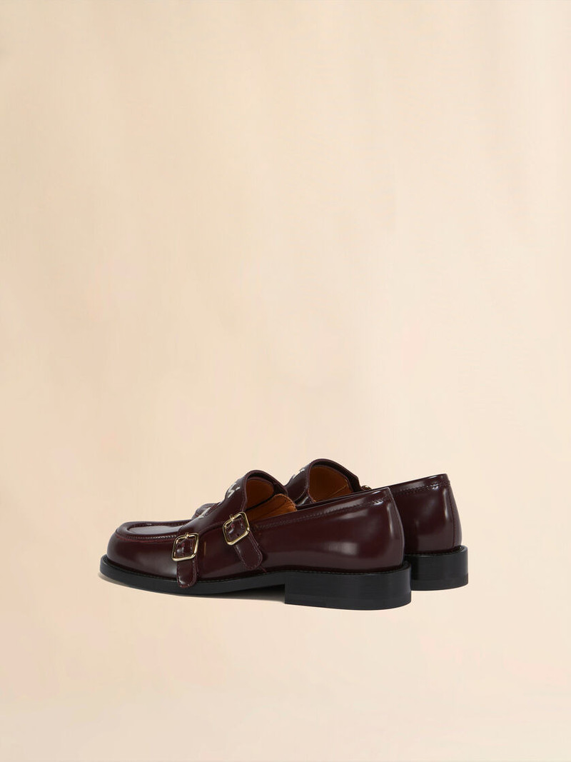 Marni BURGUNDY LEATHER BAMBI 3.0 LOAFER WITH DOUBLE BUCKLE outlook