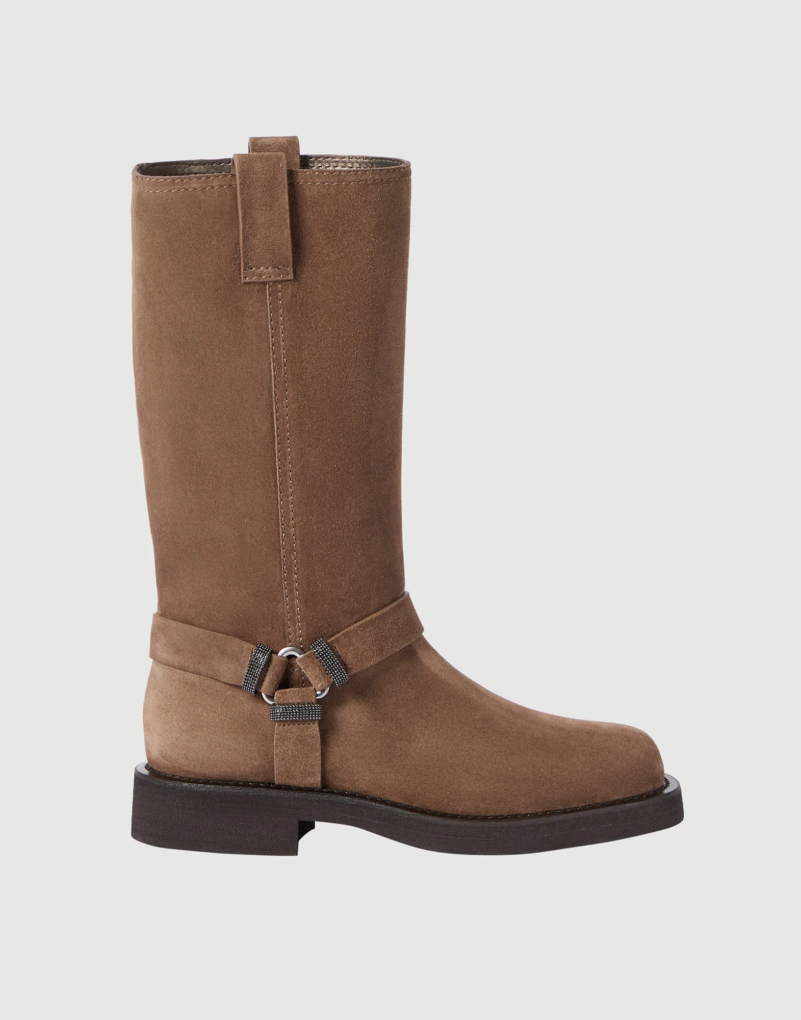 Suede biker boots with shiny loops - 1