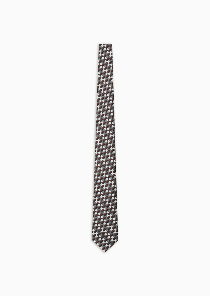 Silk seersucker tie with geometric print 1
