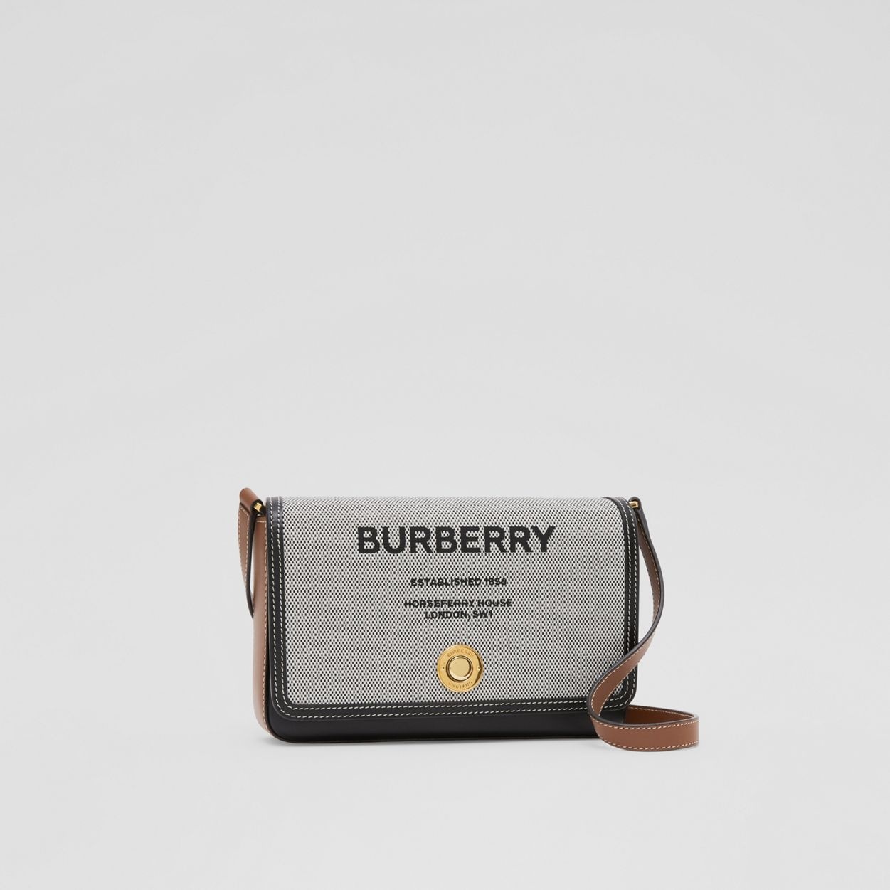 Horseferry Print Cotton Canvas and Leather Penny Bag - 5