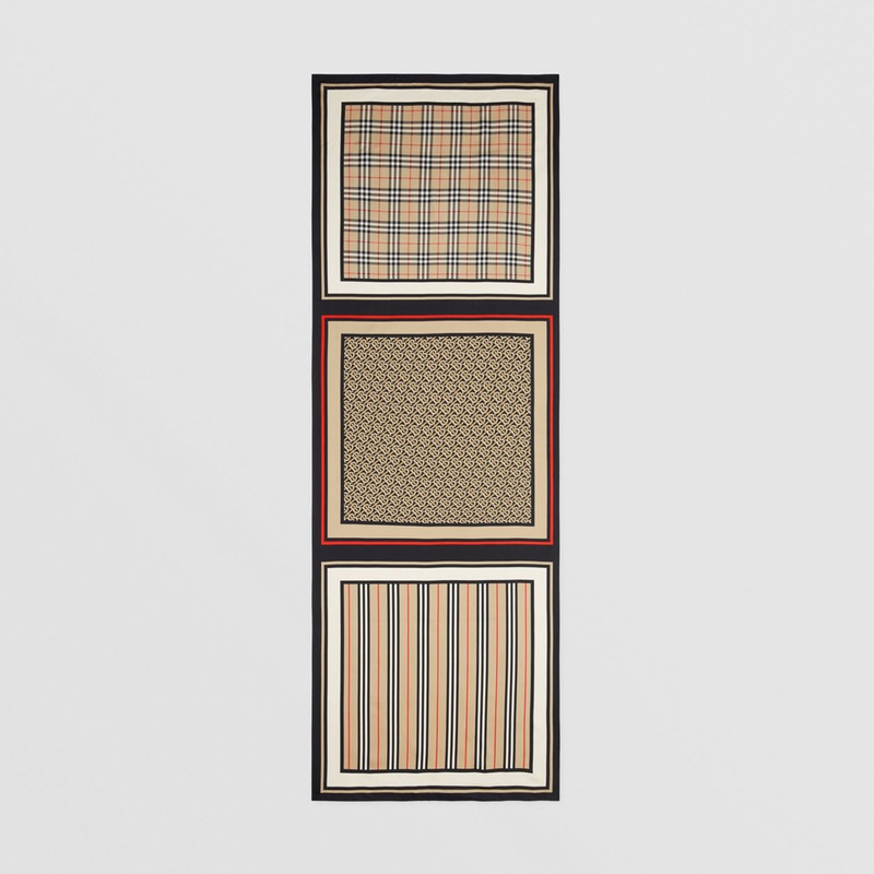 Monogram, Icon Stripe and Check Print Silk Scarf 6