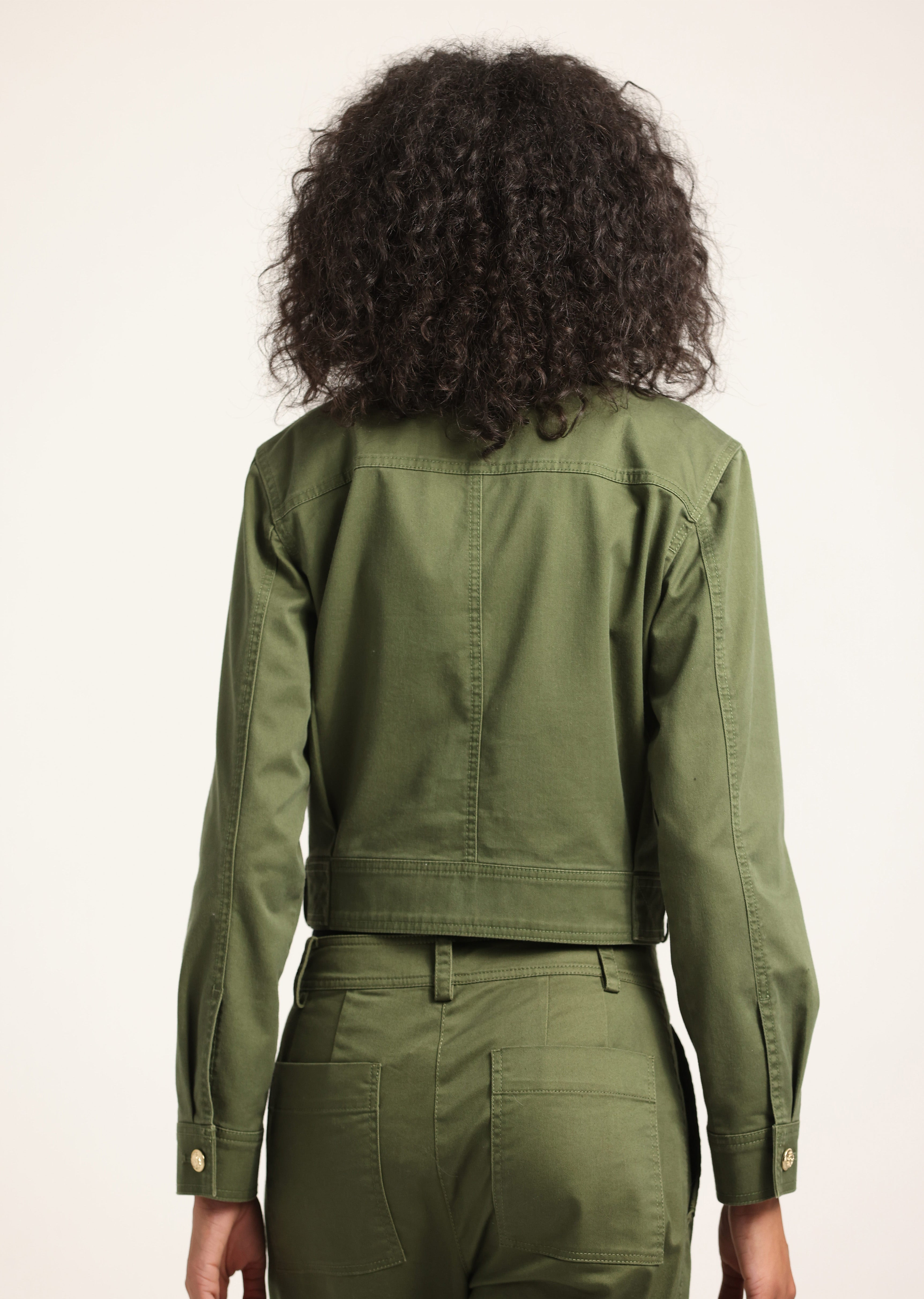 CELINORA COTTON DRILL CROPPED JACKET - 5