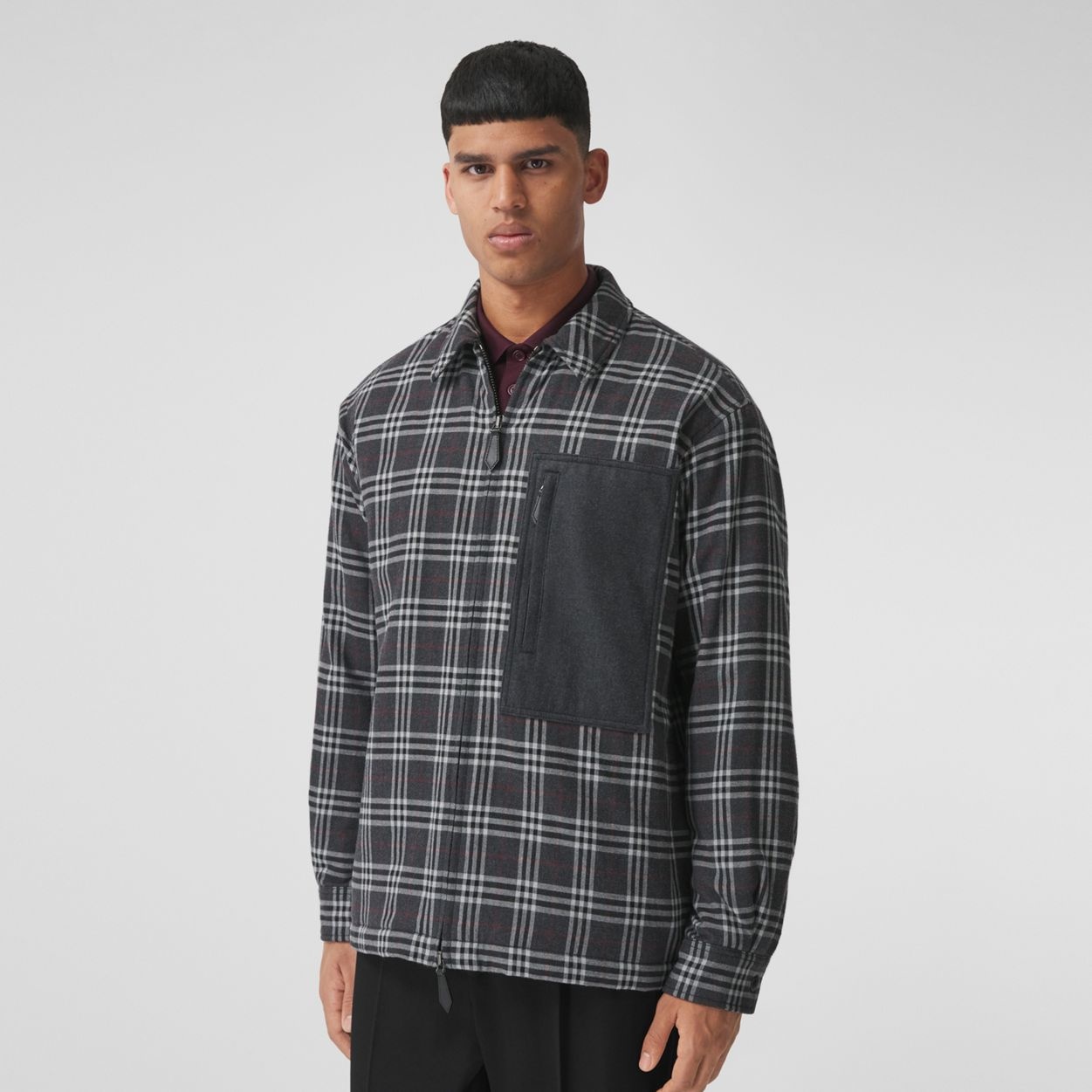 Pocket Detail Check Cotton Flannel Overshirt - 8