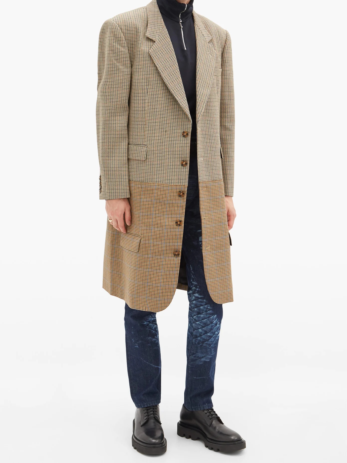 Banded gun-club checked wool overcoat - 2