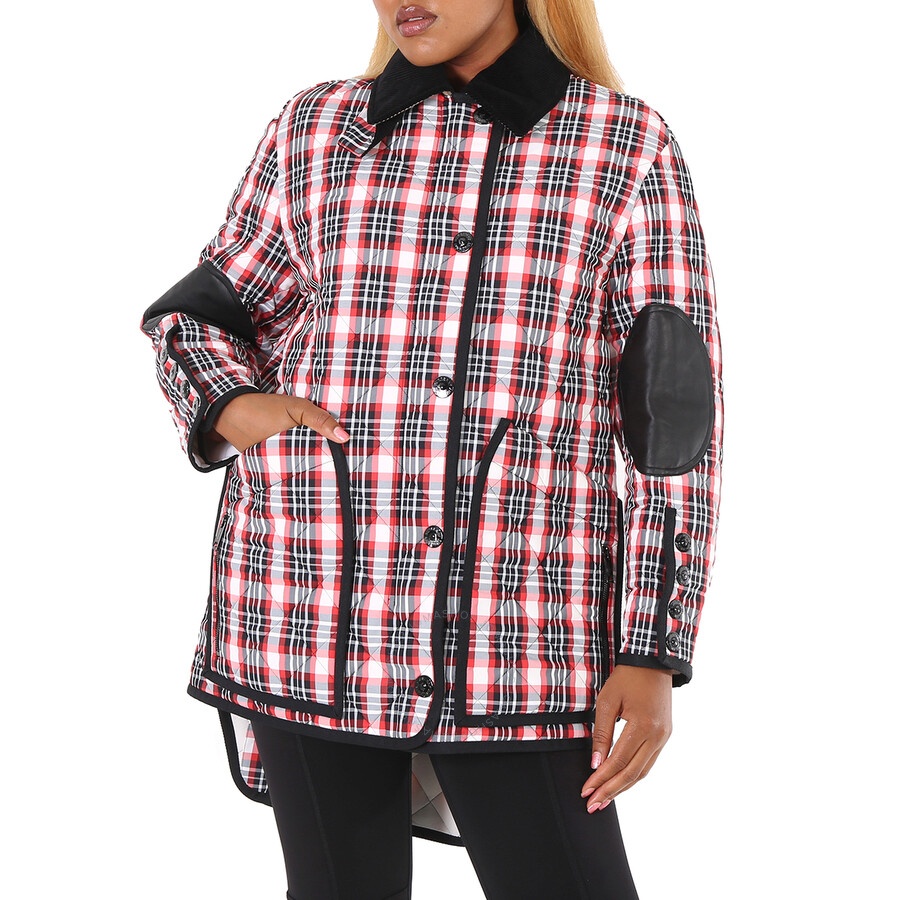 Burberry Bright Red Check Diamond Quilted Tartan Oversized Barn Jacket - 3
