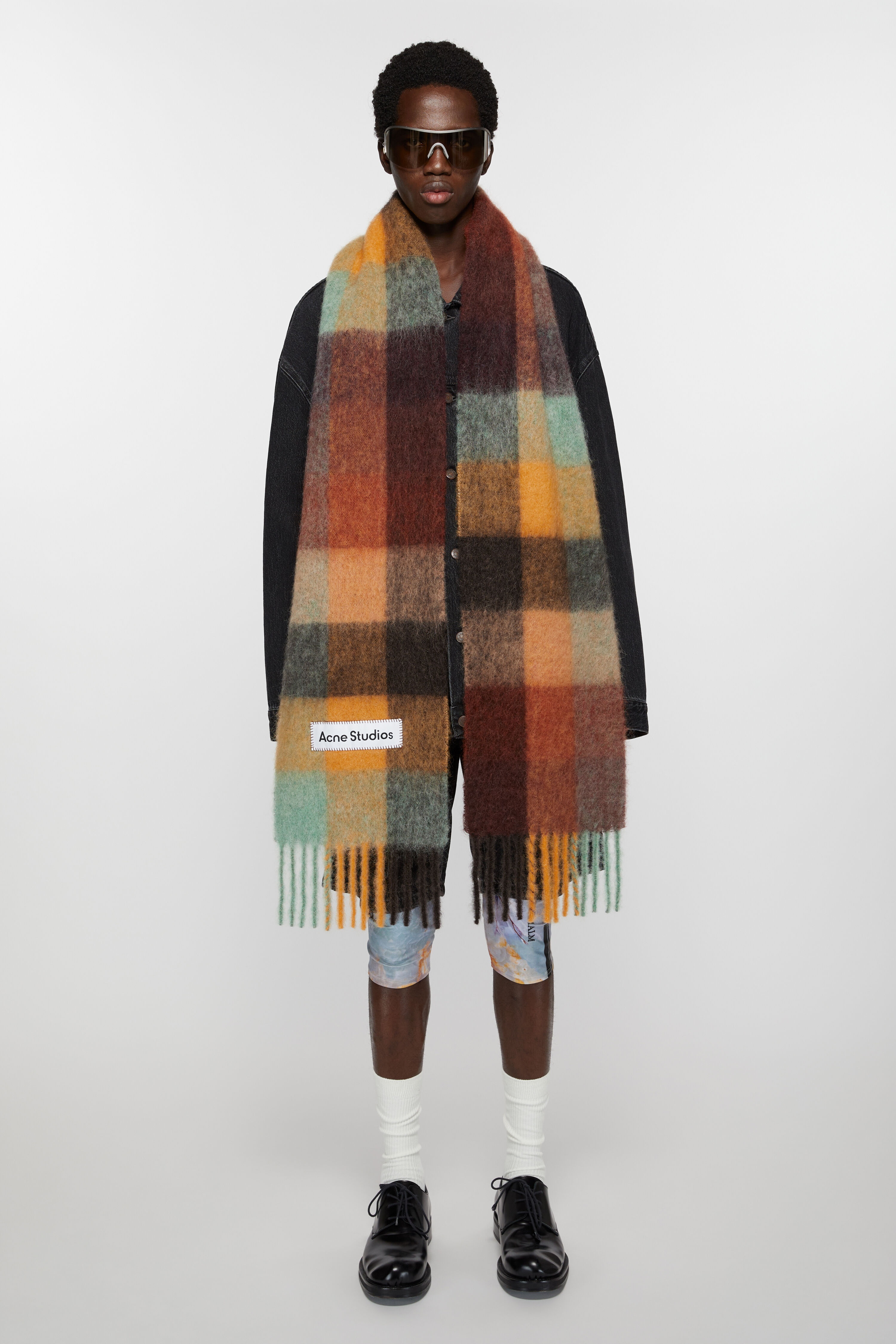 Mohair checked scarf - Chestnut brown/yellow/green - 3