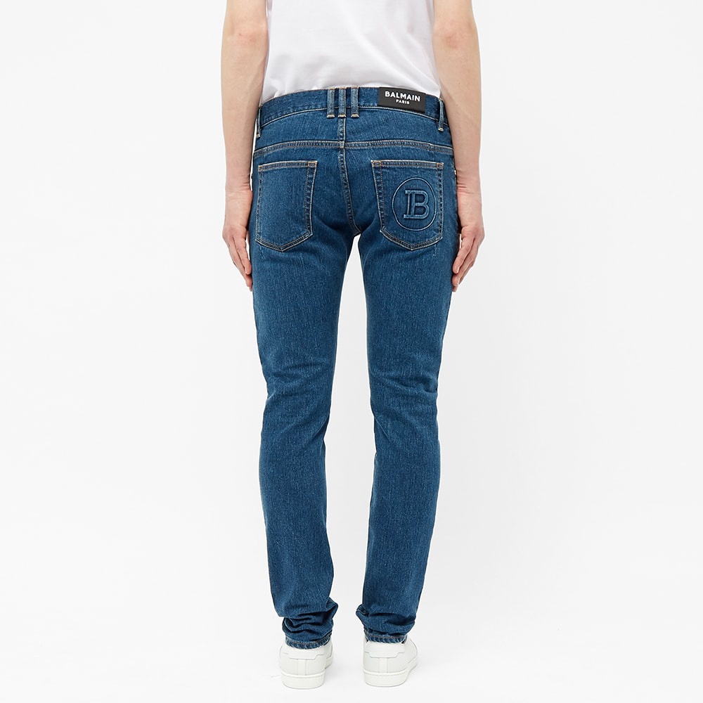 Balmain Monogram Embossed Pocket Mid Wash Slim Jean - 6