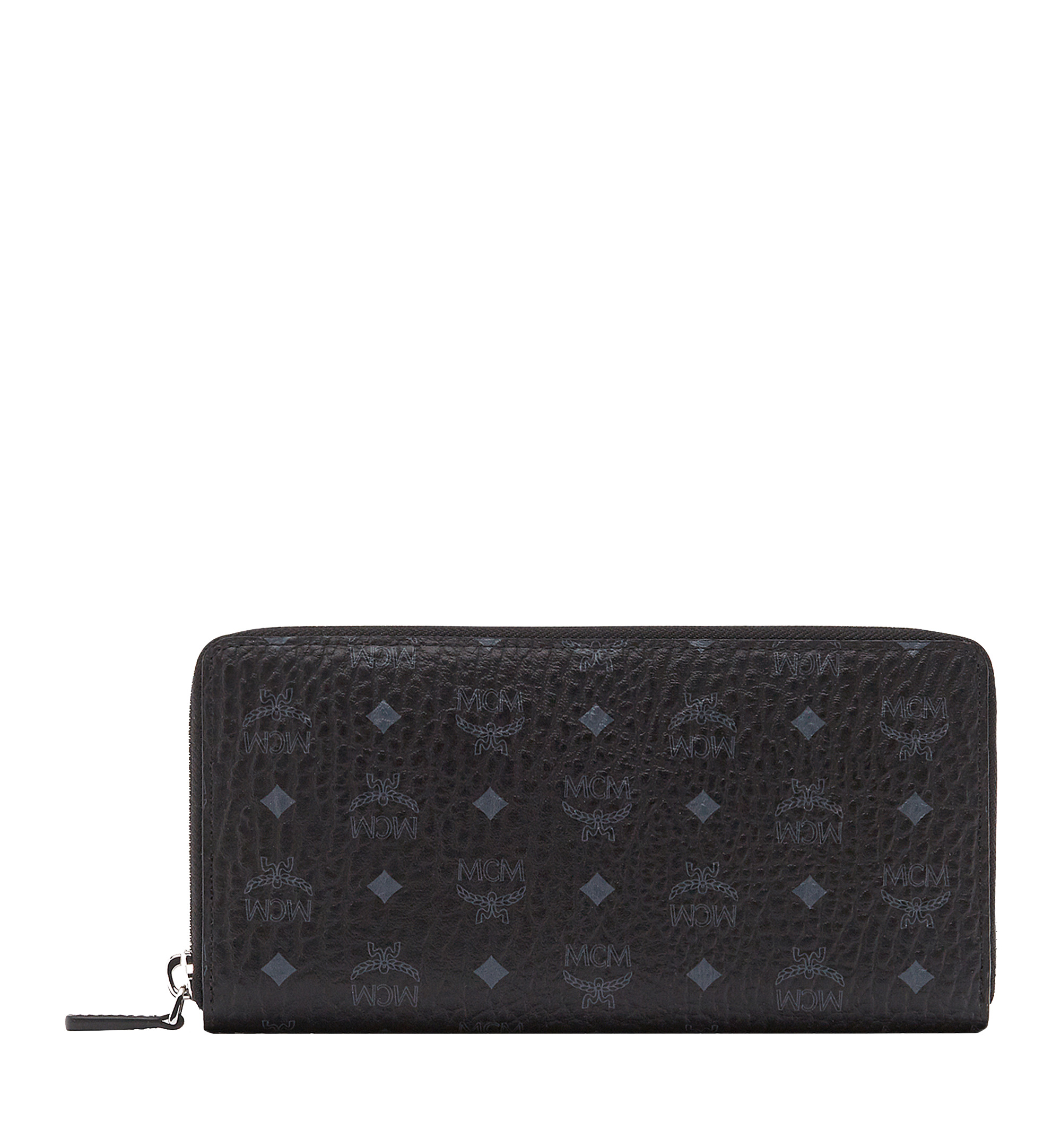 MCM Aren Mini Embossed Monogram Zip Wallet Black