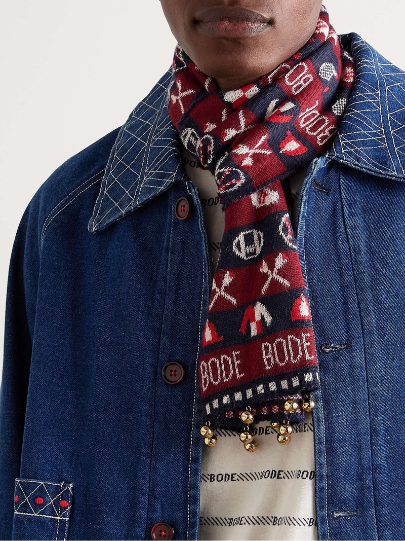 BODE Embellished Jacquard-Knit Baby Alpaca Scarf outlook
