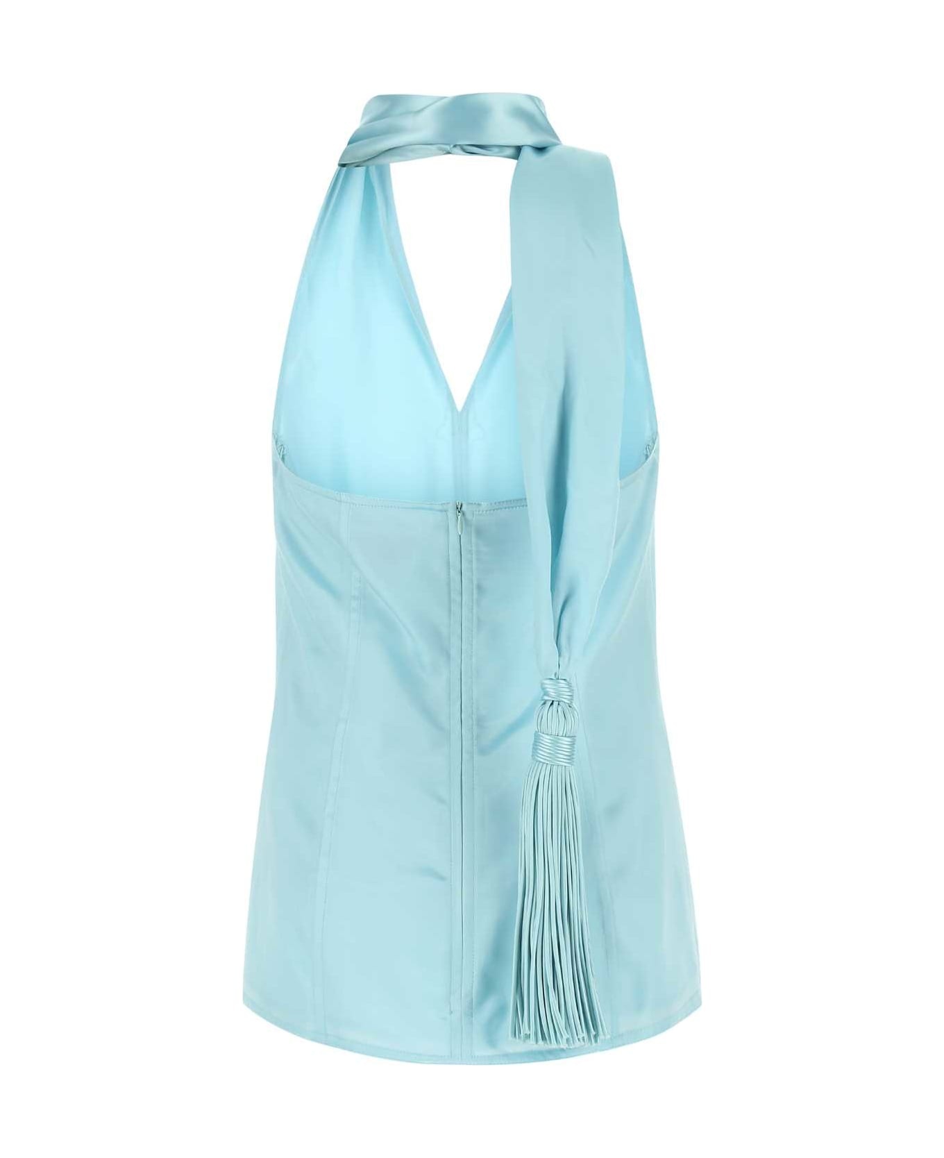 Pastel Light-blue Satin Top - 2