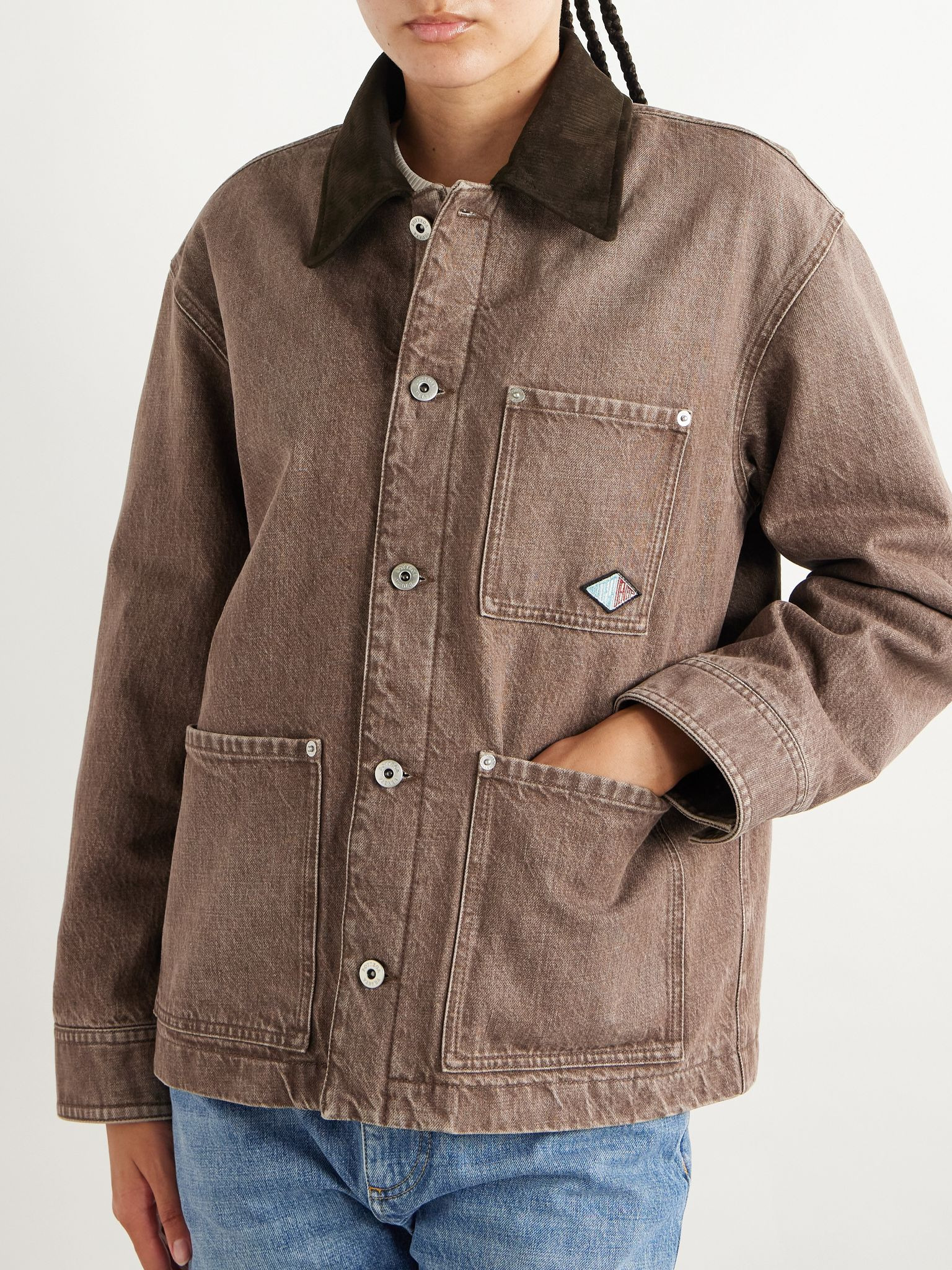 Appliquéd suede-trimmed denim jacket Brown - 3