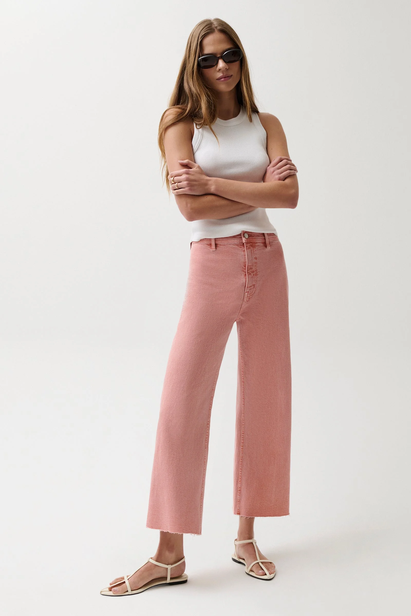 PENNY HIGH RISE WIDE LEG CROP JEAN - CORAL ROSE - 1