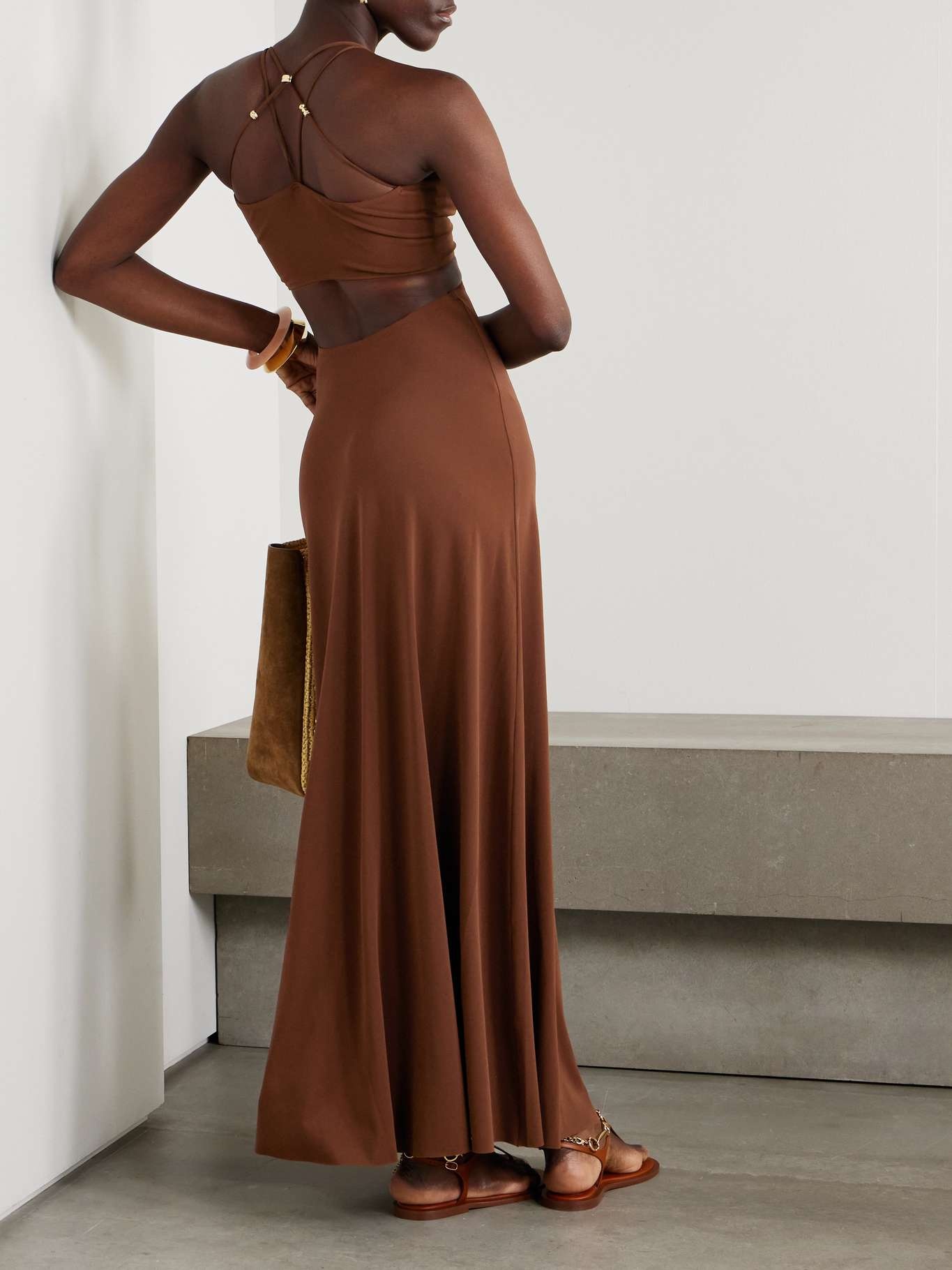 Trésor Saba cutout embellished stretch-jersey maxi dress Brown - 2