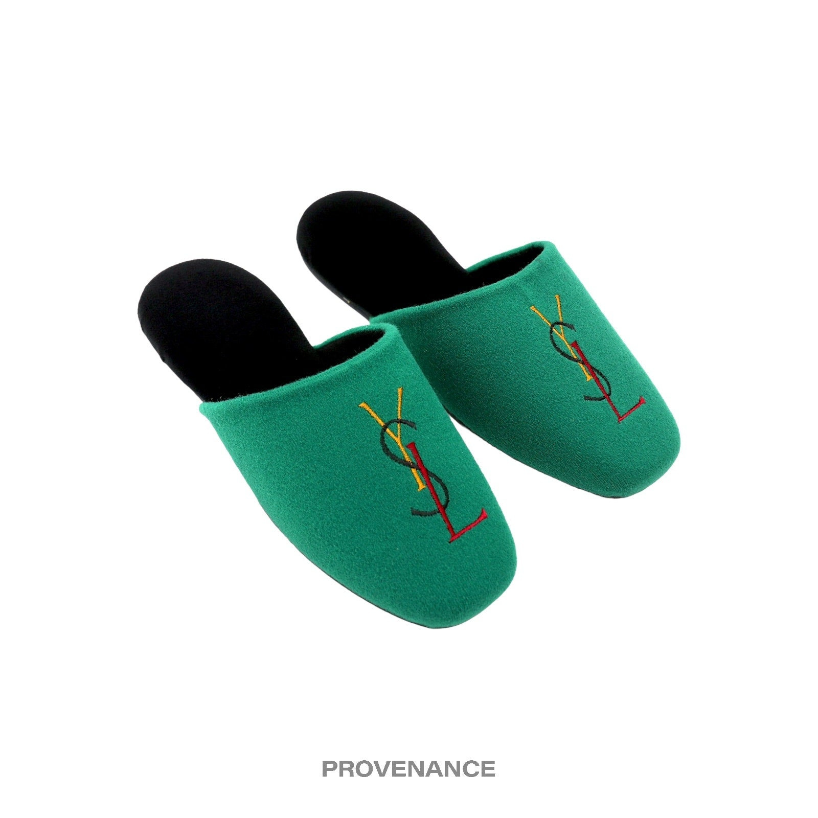 Yves Saint Laurent YSL Logo Slipper - Green Velour - 3