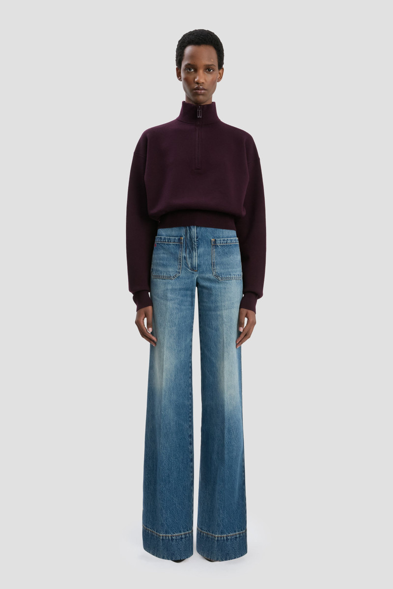 Victoria Beckham Merino Half-Zip Jumper In Merlot outlook
