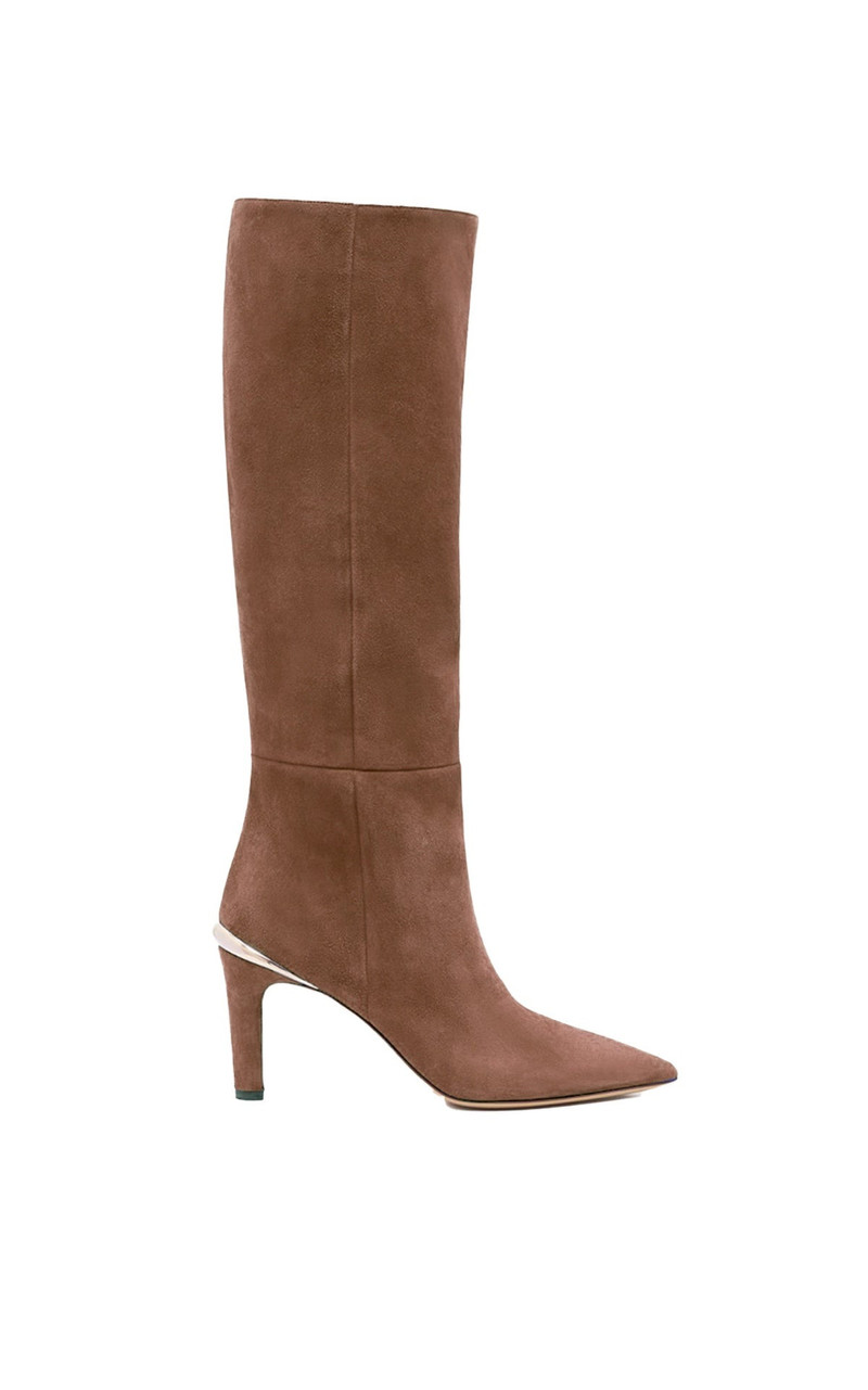 Aura High Heel Stiletto Tall Boot in Dark Sand Suede 1