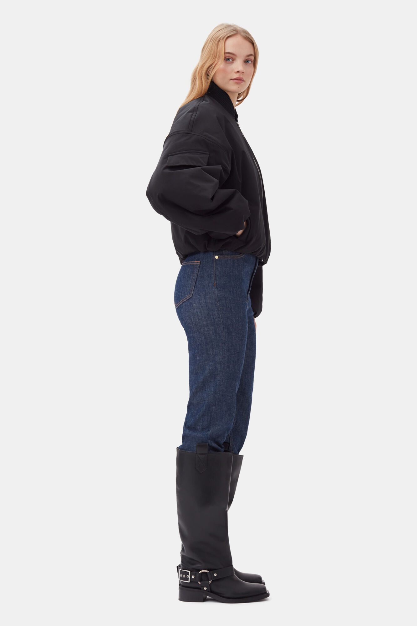 BLACK TWILL OVERSIZED SHORT BOMBER JACKET - 4