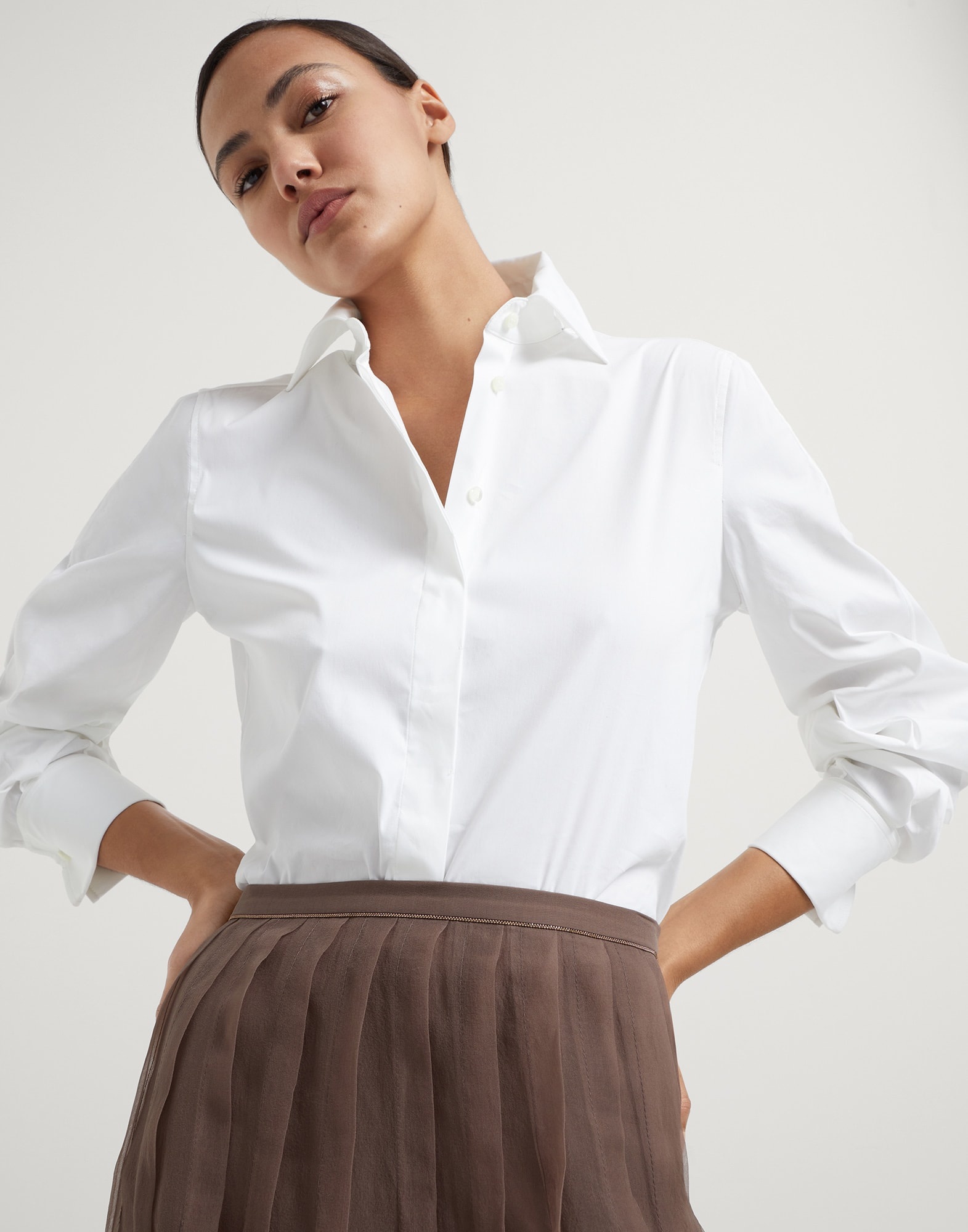 ブルネロクチネリ Brunello Cucinelli Silk Midi Skirt Brunello Cucinelli Crispy silk pleated midi skirt with shiny