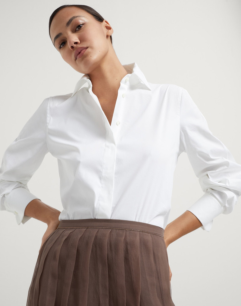 Crispy silk pleated midi skirt with shiny waistband 3