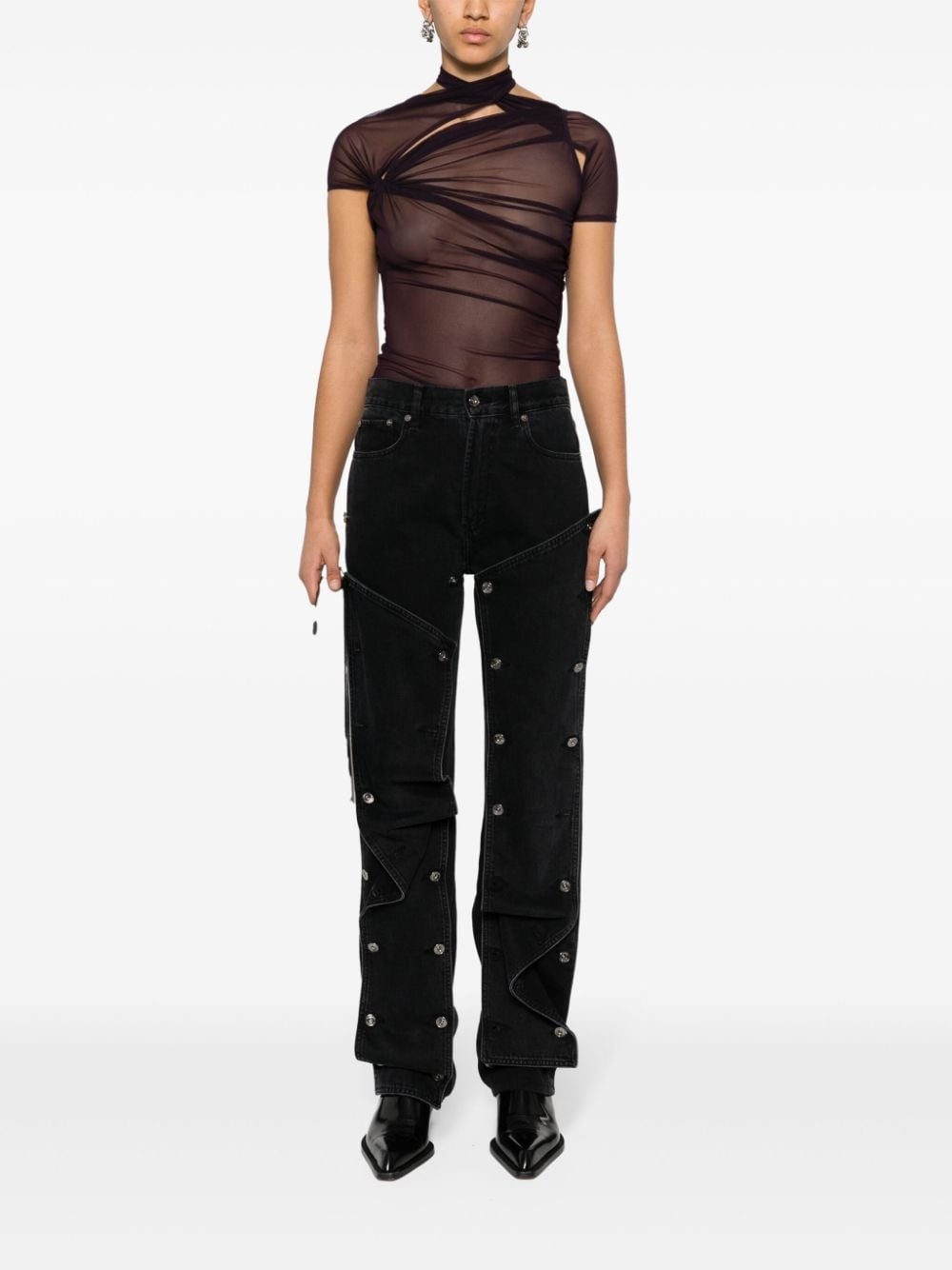 asymmetric draped mesh top - 2
