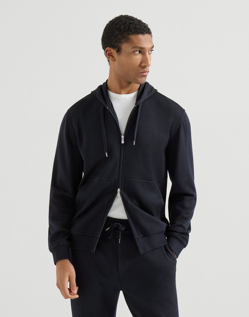 Cashmere and silk French terry hooded sweatshirt with zipper 2