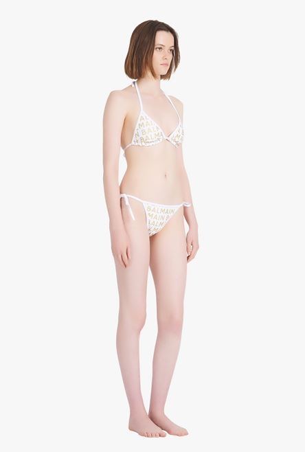 White and gold bikini with Balmain monogram motif - 7