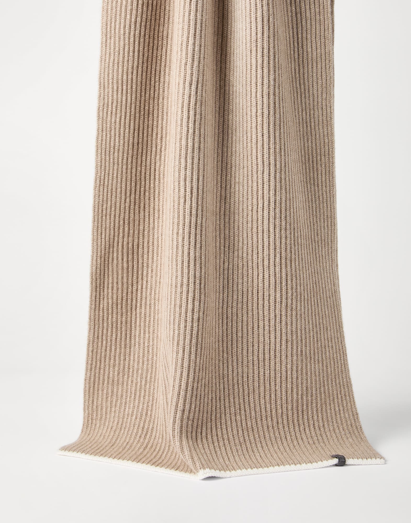 Cashmere English rib knit scarf with monili - 1