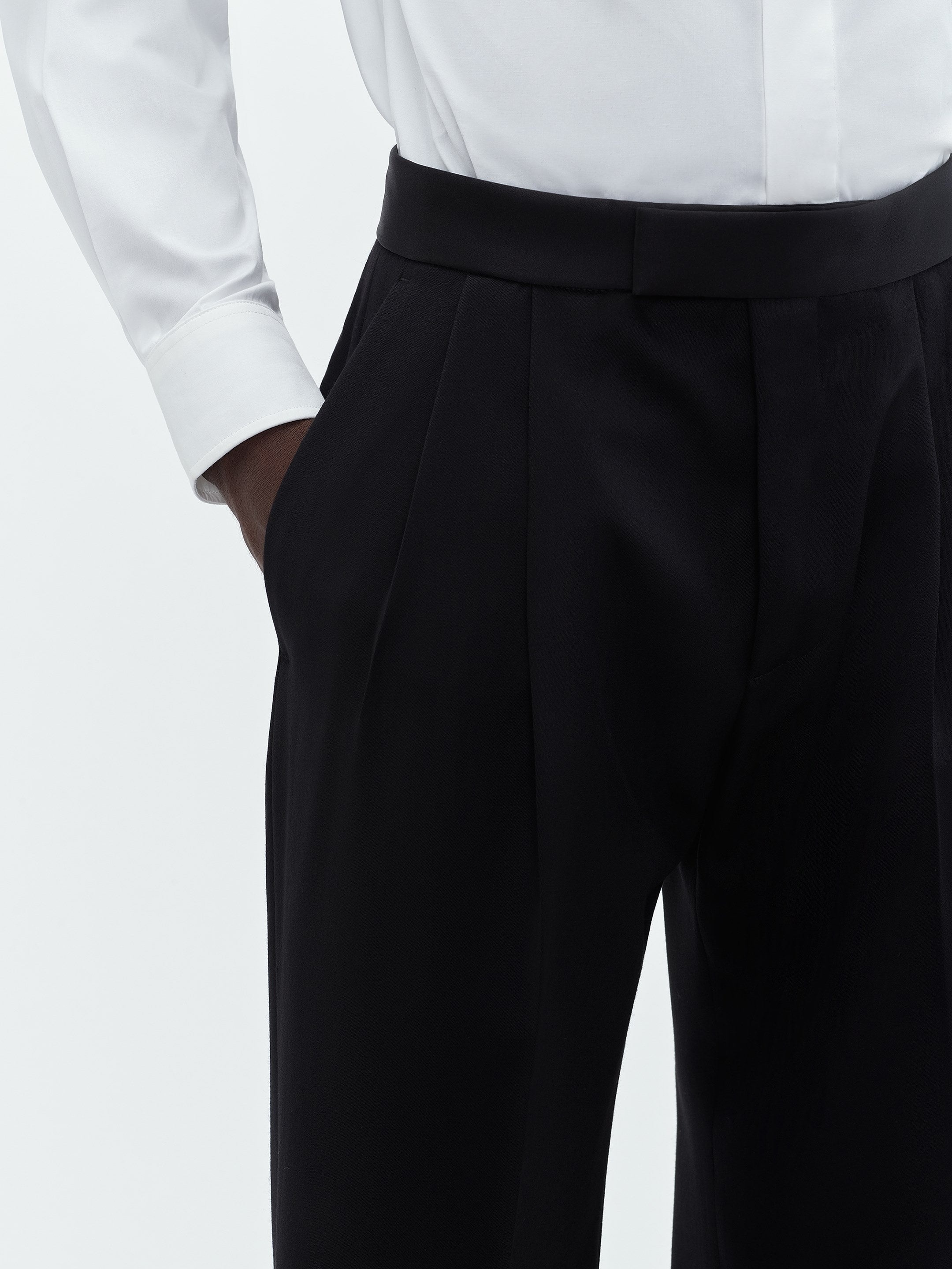 DOUBLE PLEAT TUXEDO PANT-BLACK - 5