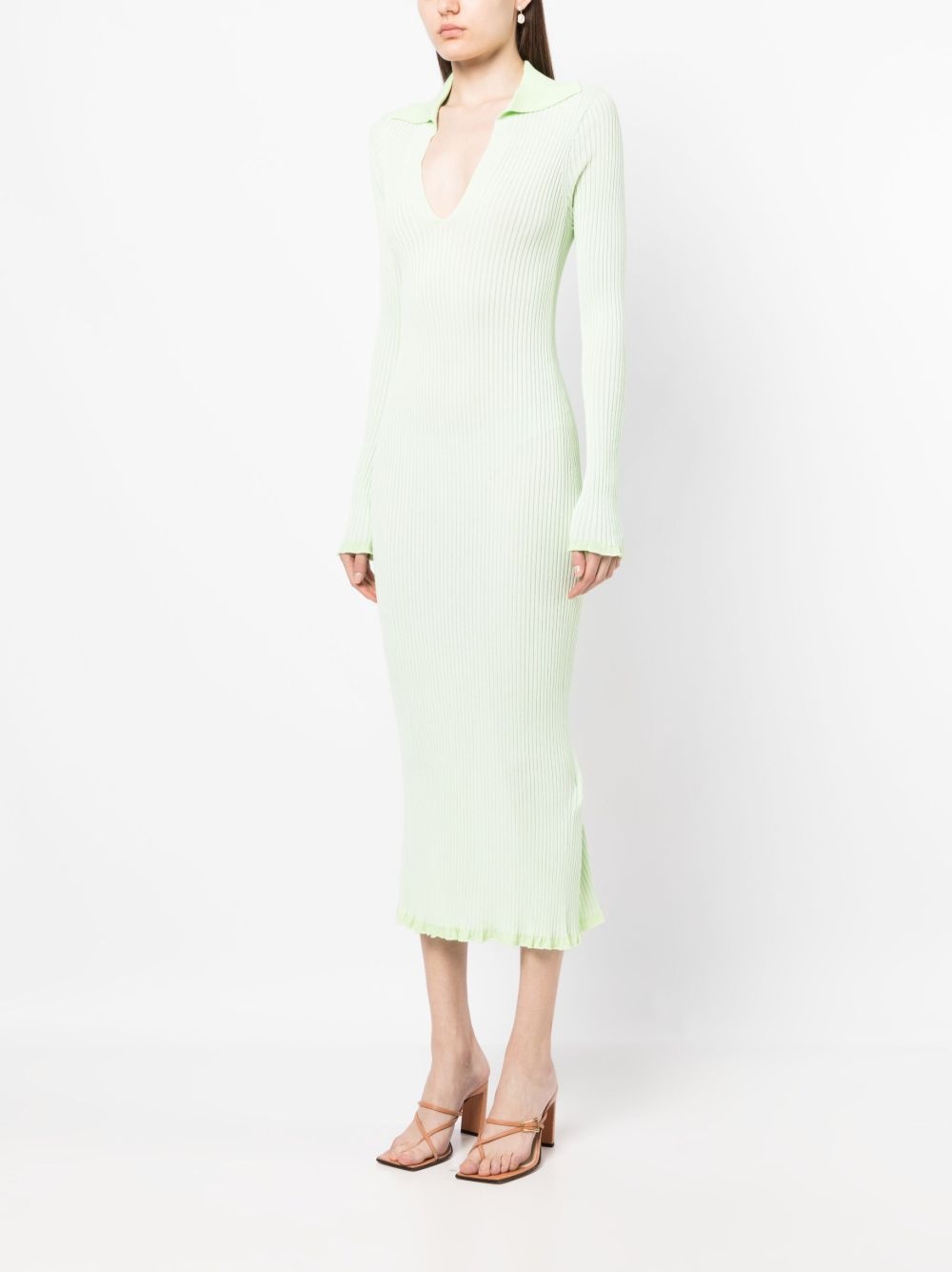 long-sleeved ribbed polo dress - 3