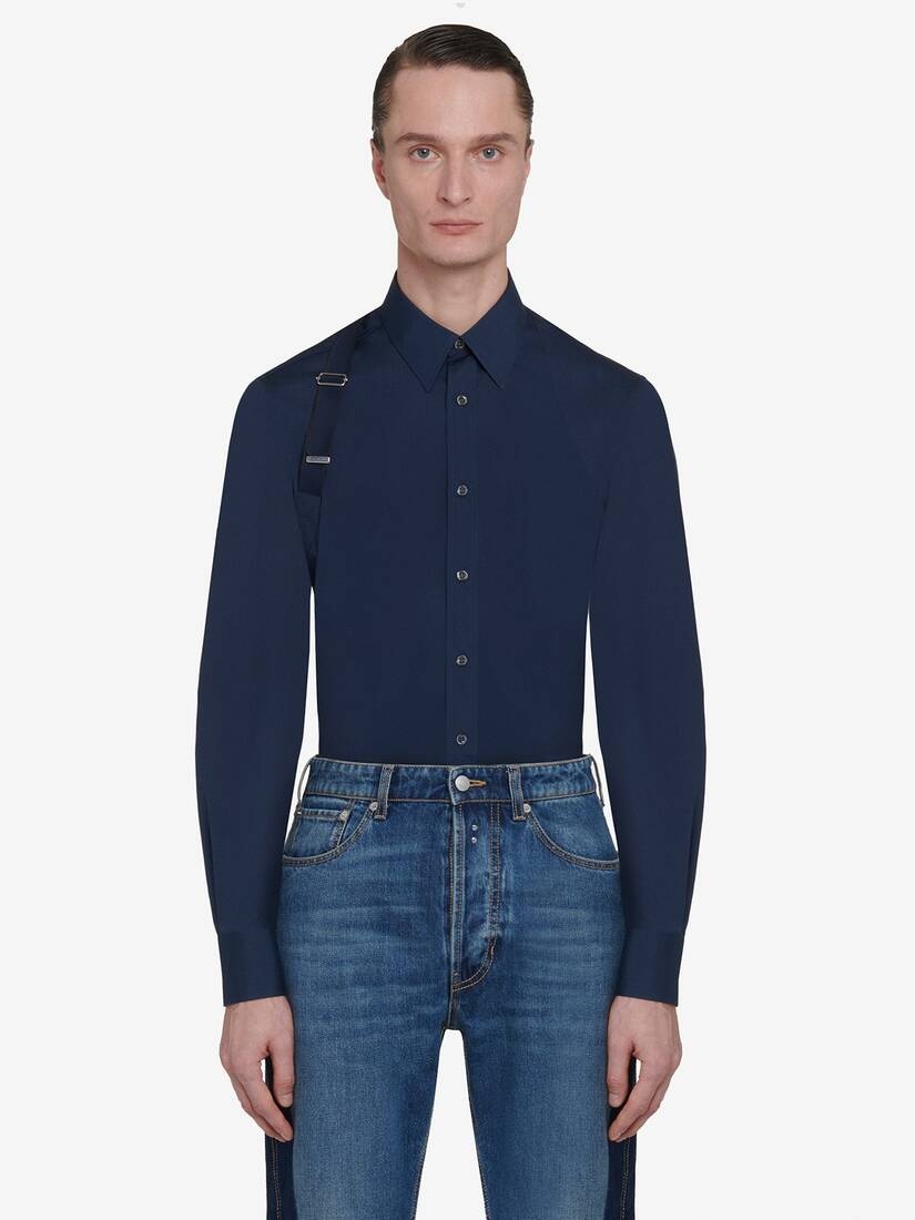 Men's Selvedge Tape Harness Shirt in Ink Blue - 2