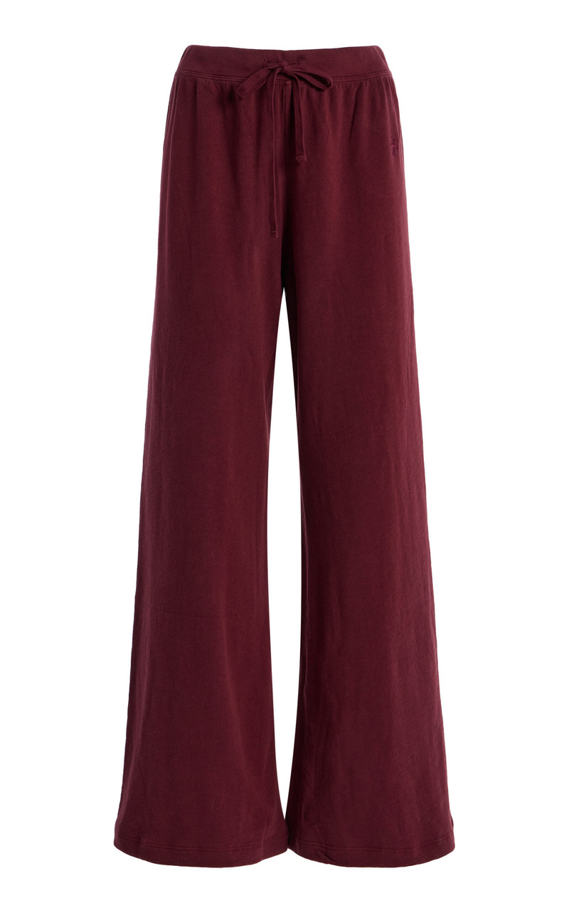 Drawstring Cotton Wide-Leg Sweatpants burgundy 1