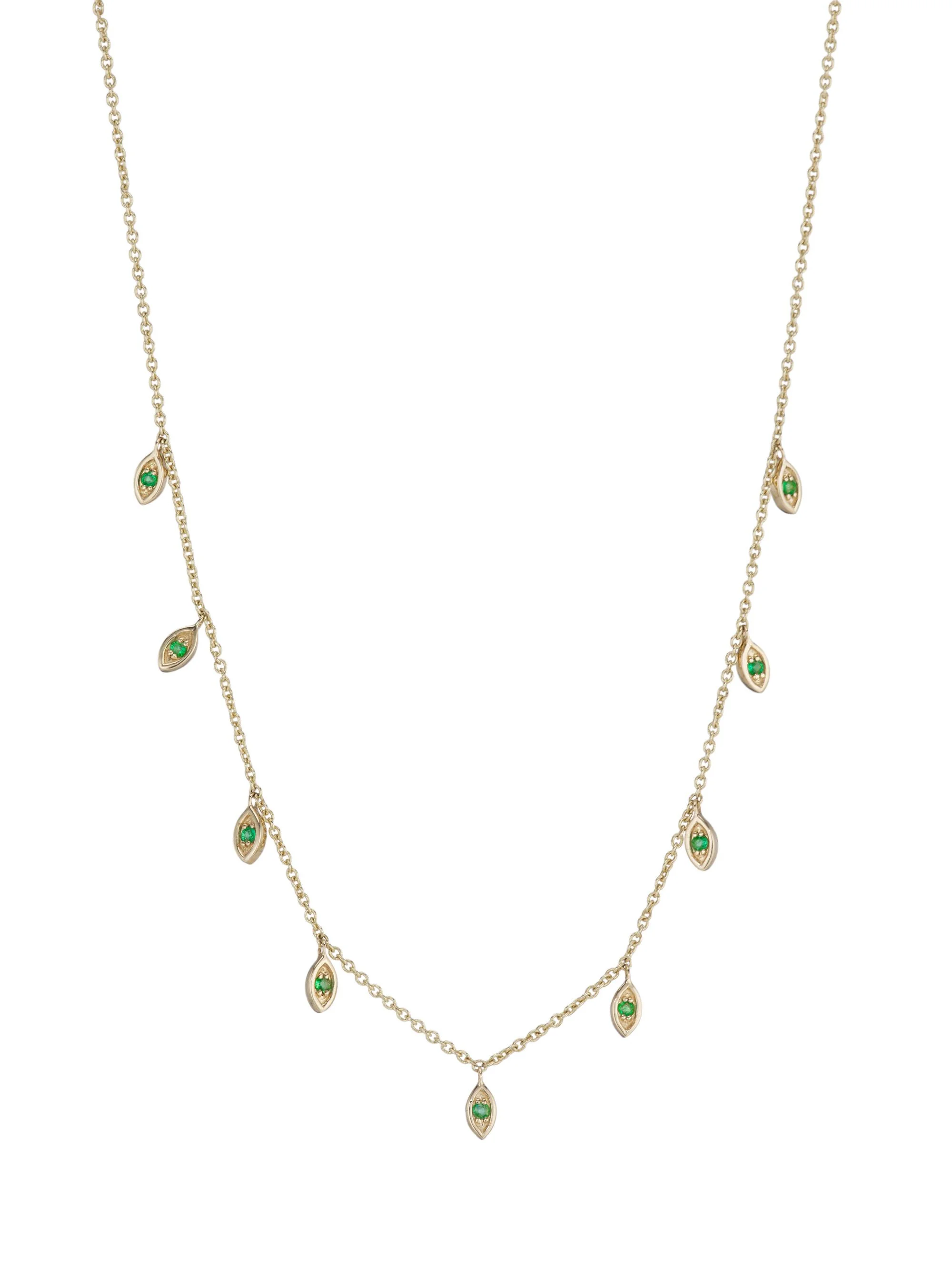 14K Yellow Gold & Emerald Marquise Charm Necklace - 1