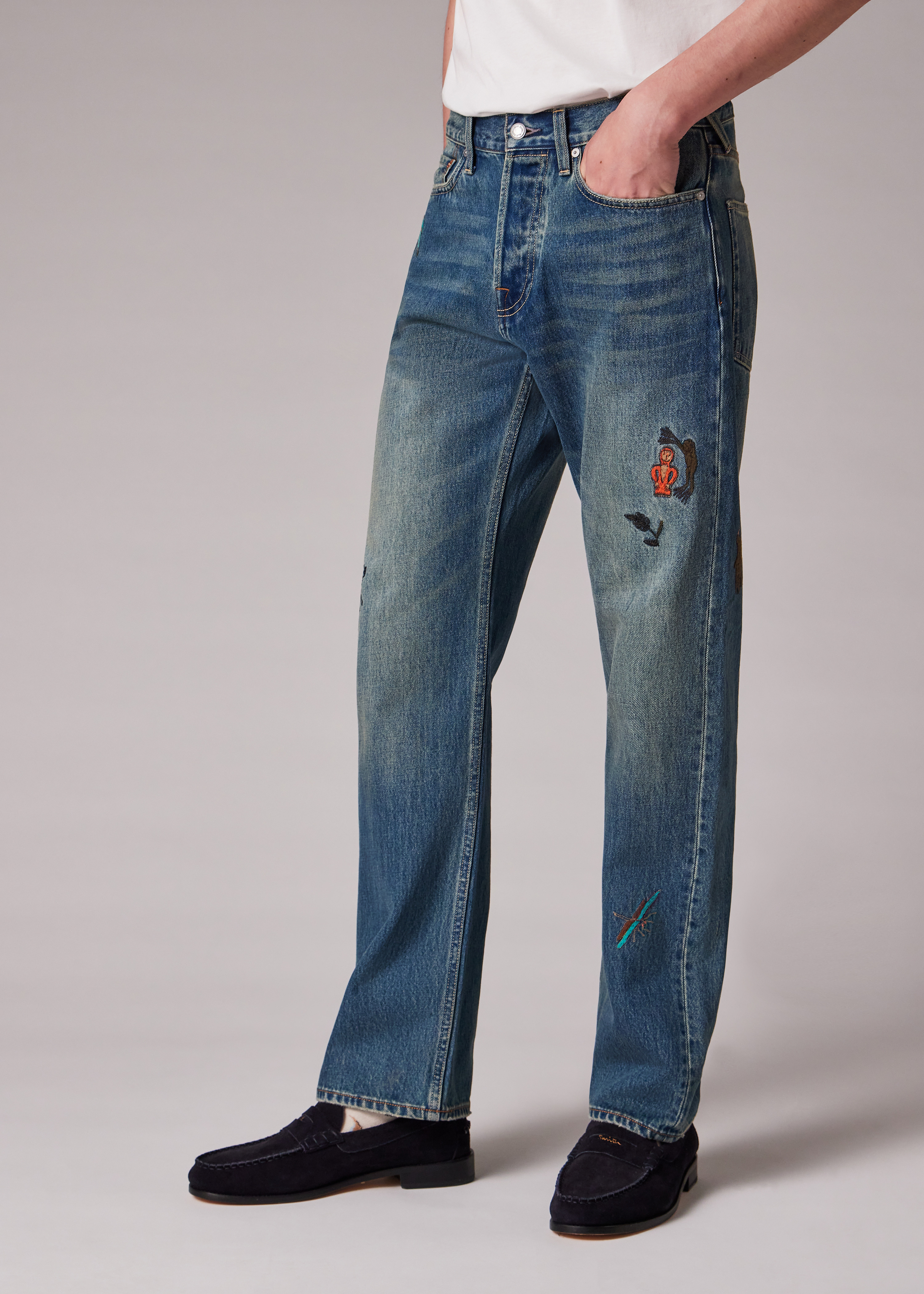 Straight-Fit 'Little Beasts' Embroidered Jeans - 4