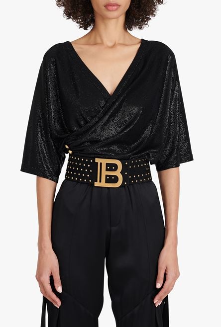 Black and gold suede & crystal B-Belt belt - 2