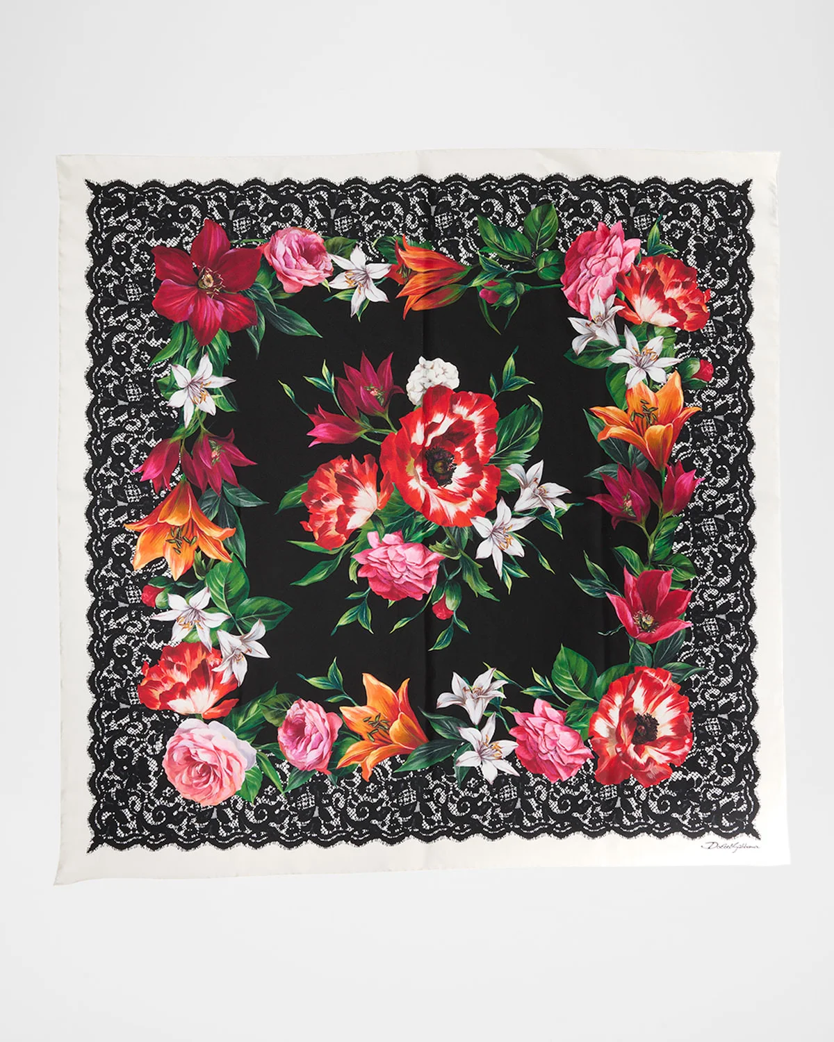 Floral Foulard Silk Scarf - 1