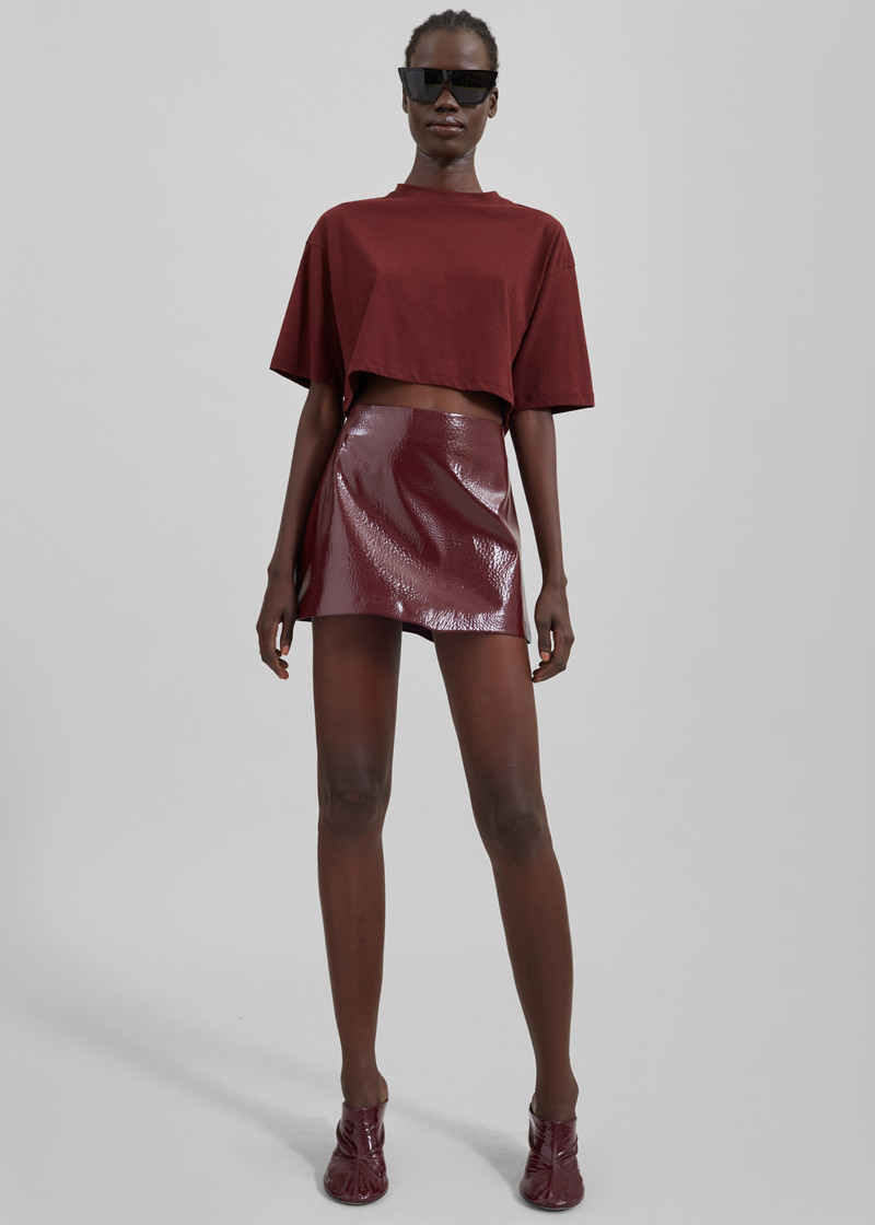 Mary Crackled Faux Leather Mini Skirt - Burgundy 4