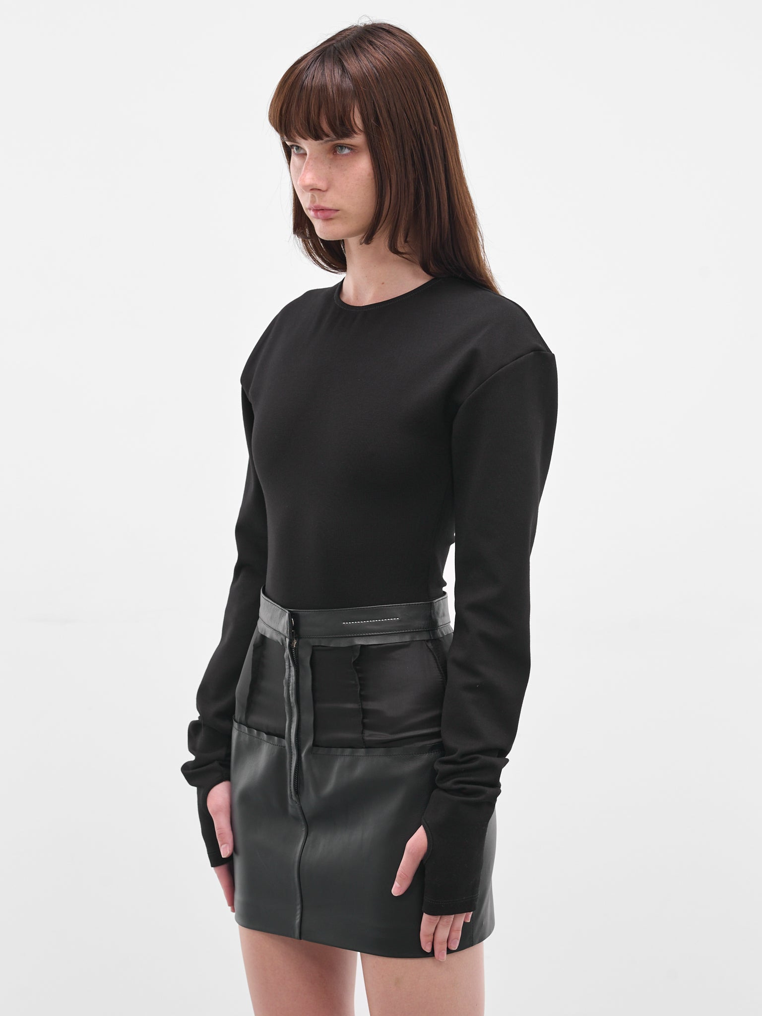Black Thumbhole Long Sleeves Bodysuit - 2