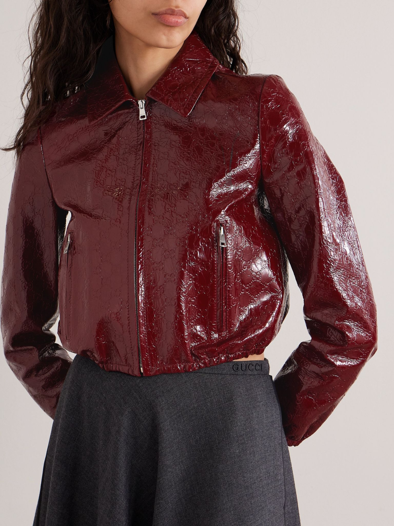 Debossed patent-leather jacket Burgundy - 3